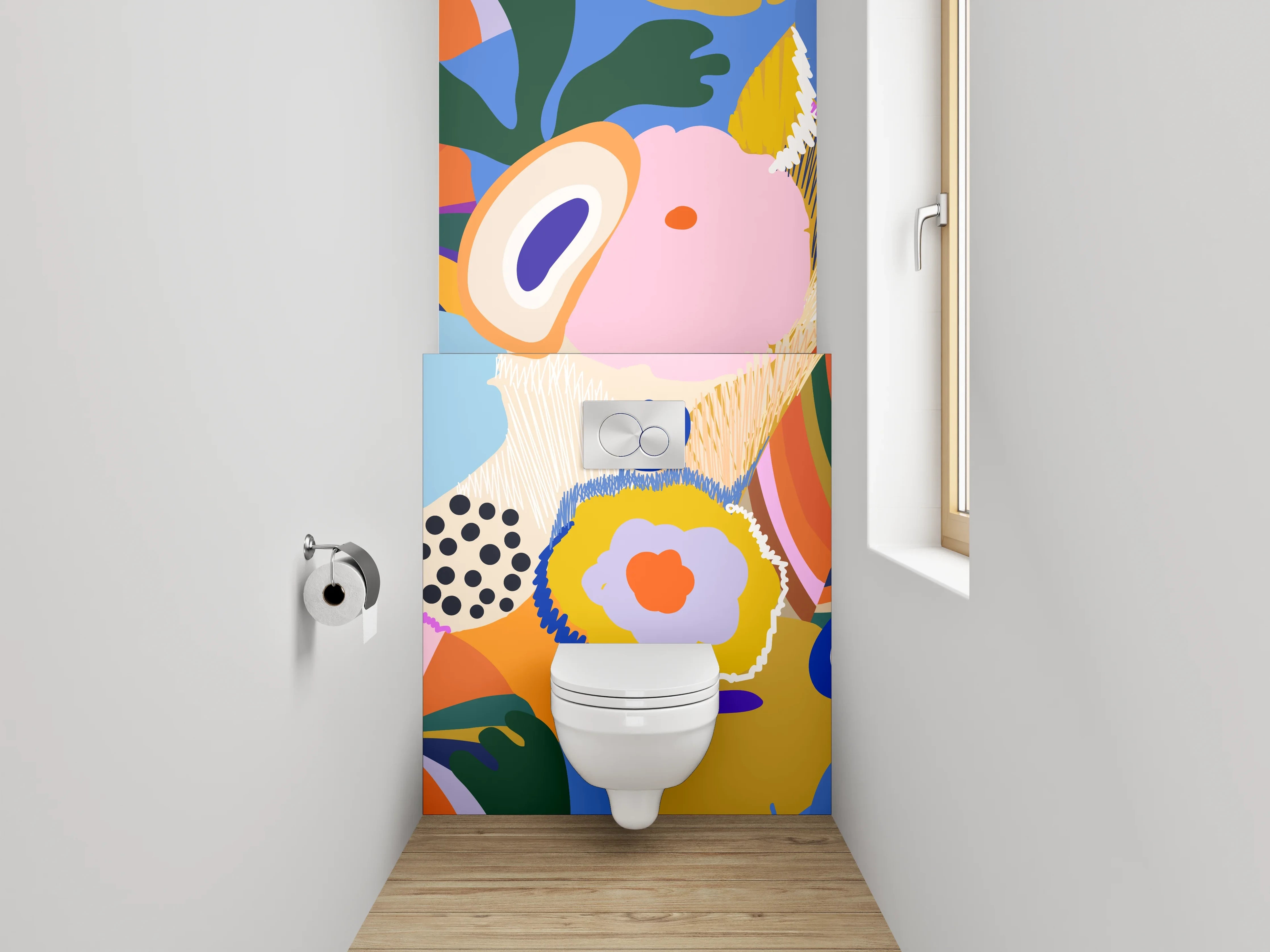 WC-Rückwand - Abstrakte bunte Blumenmalerei