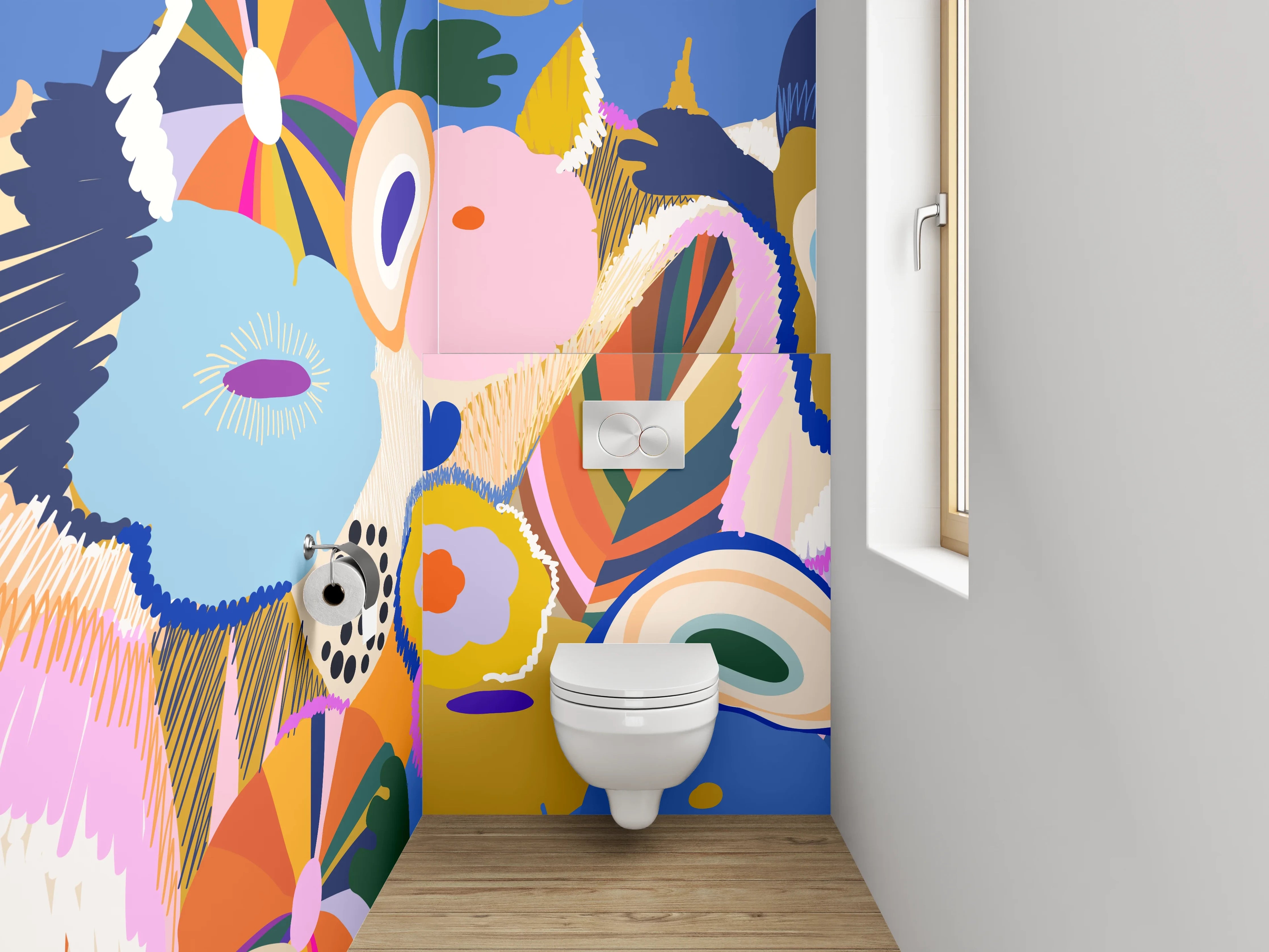 WC-Rückwand - Abstrakte bunte Blumenmalerei