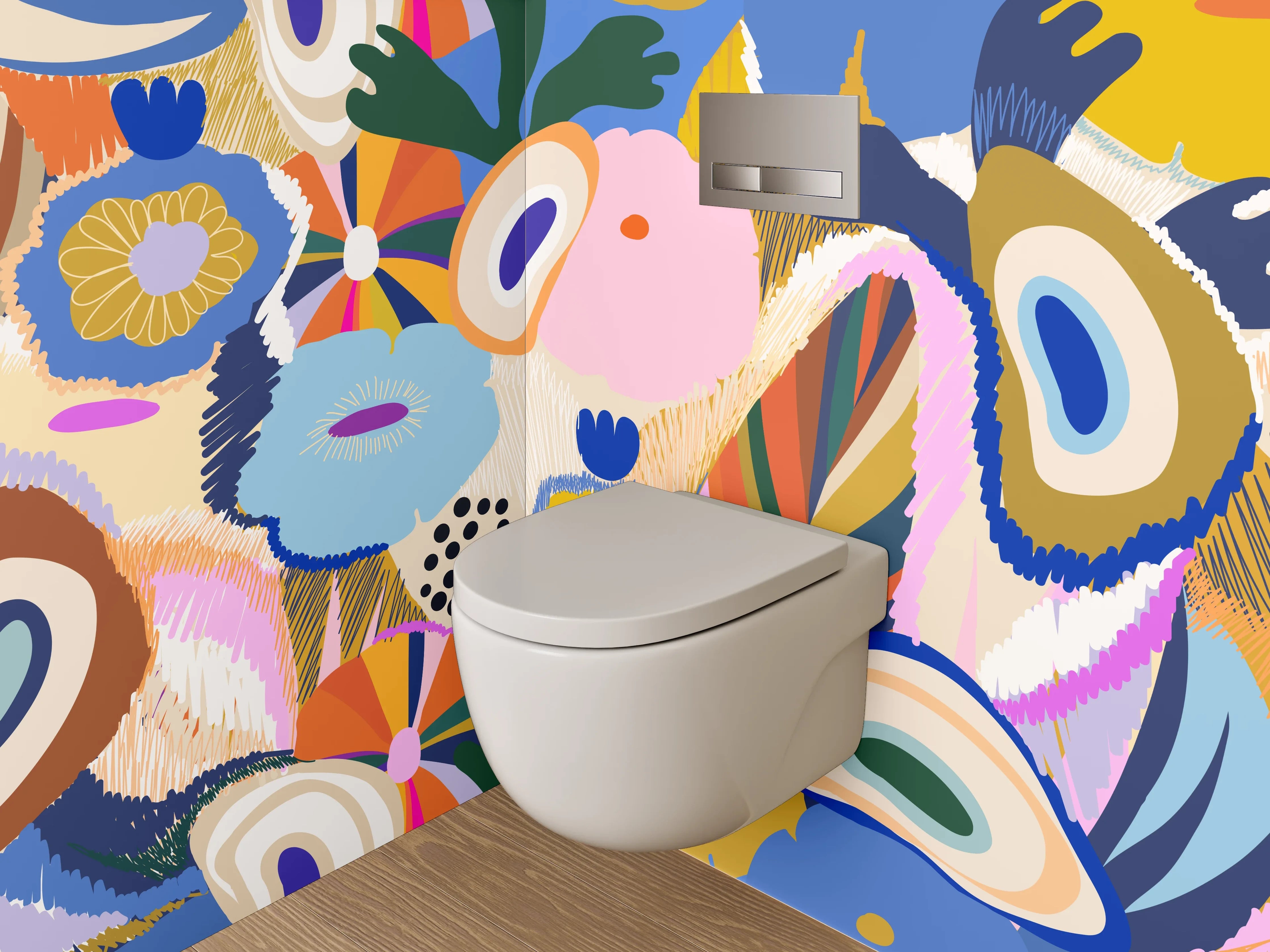 WC-Rückwand - Abstrakte bunte Blumenmalerei