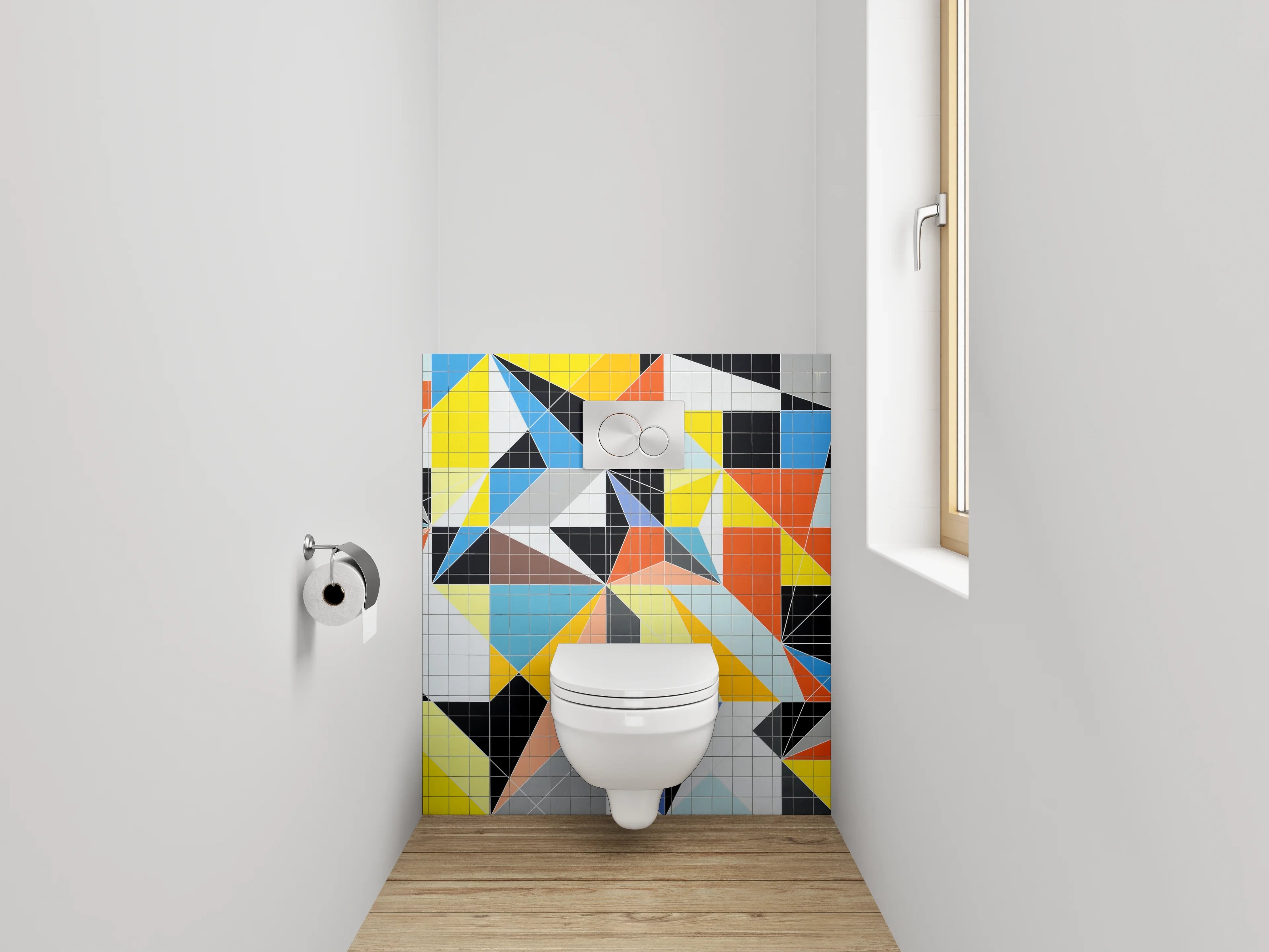 WC-Rückwand - Abstrakte bunte Dreiecks-Mosaik Fliesen