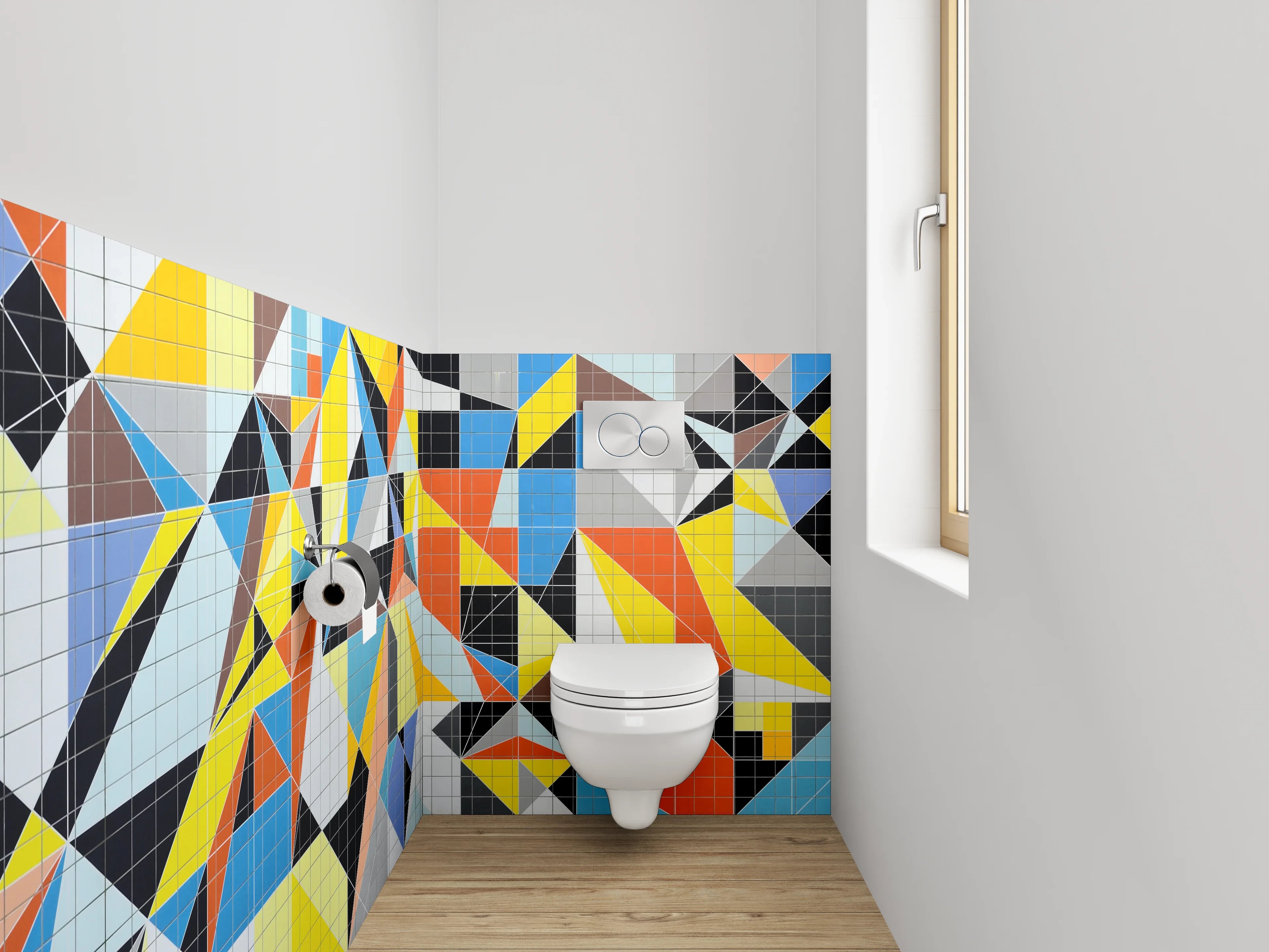 WC-Rückwand - Abstrakte bunte Dreiecks-Mosaik Fliesen