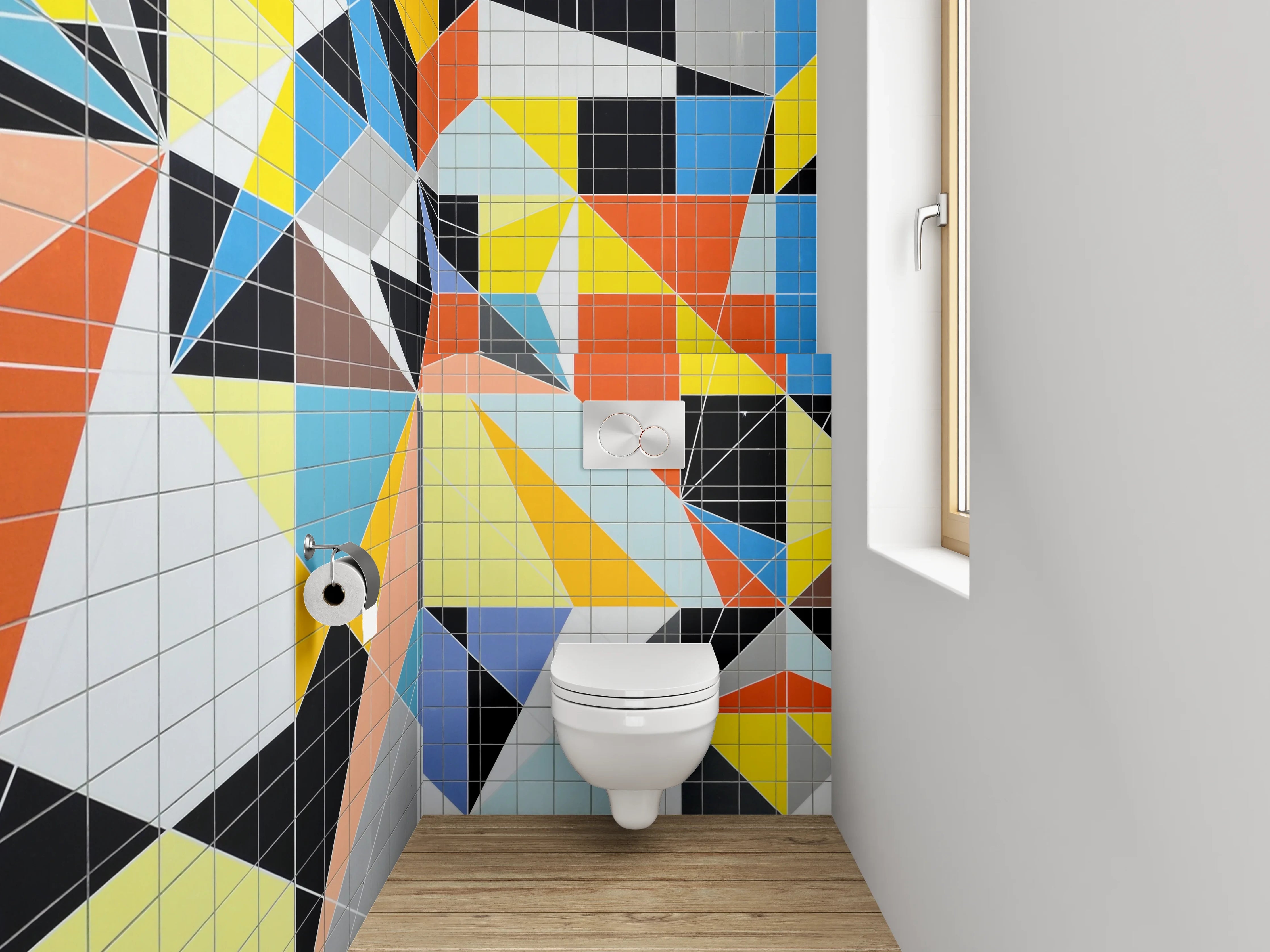 WC-Rückwand - Abstrakte bunte Dreiecks-Mosaik Fliesen