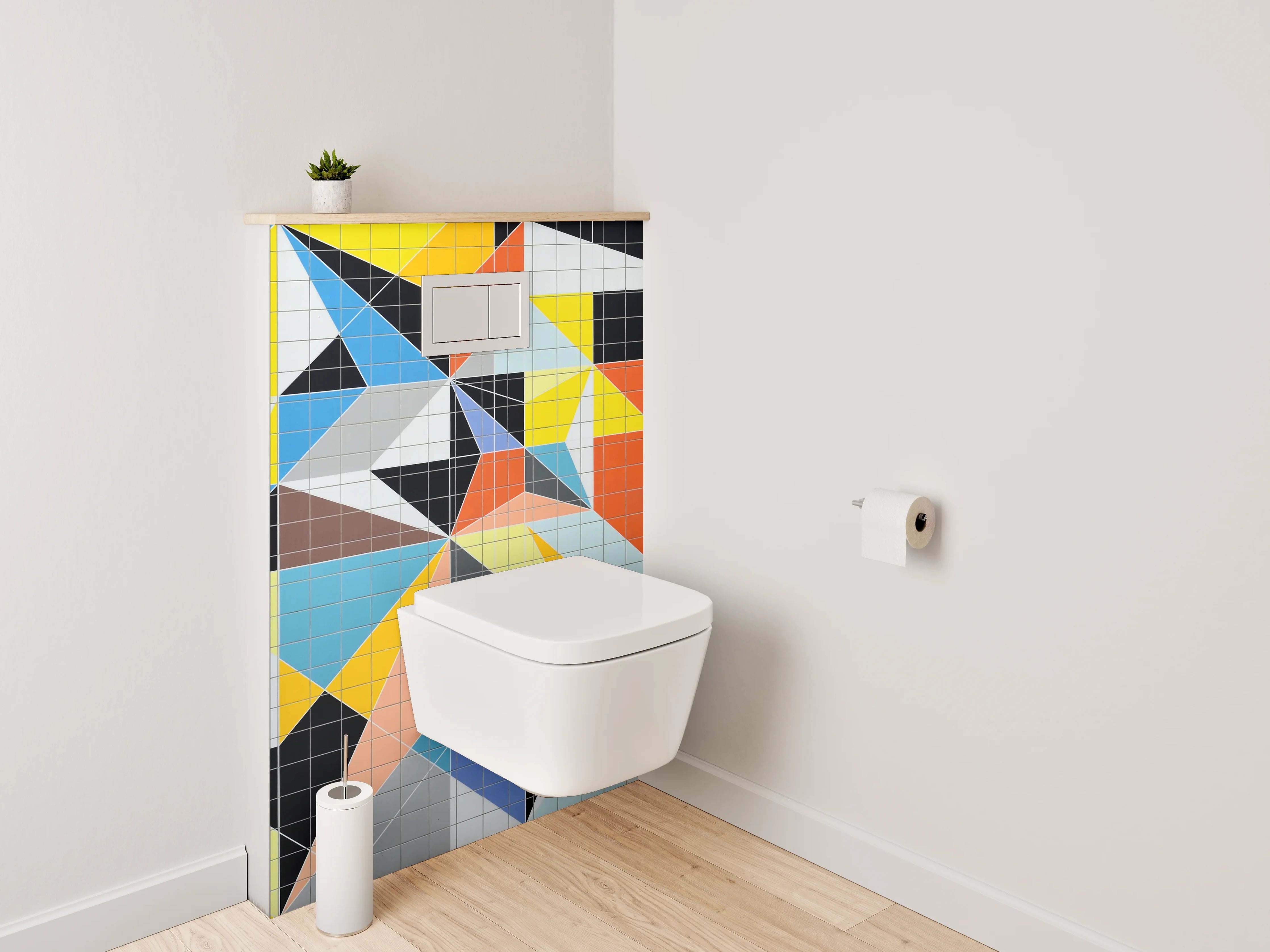 WC-Rückwand - Abstrakte bunte Dreiecks-Mosaik Fliesen