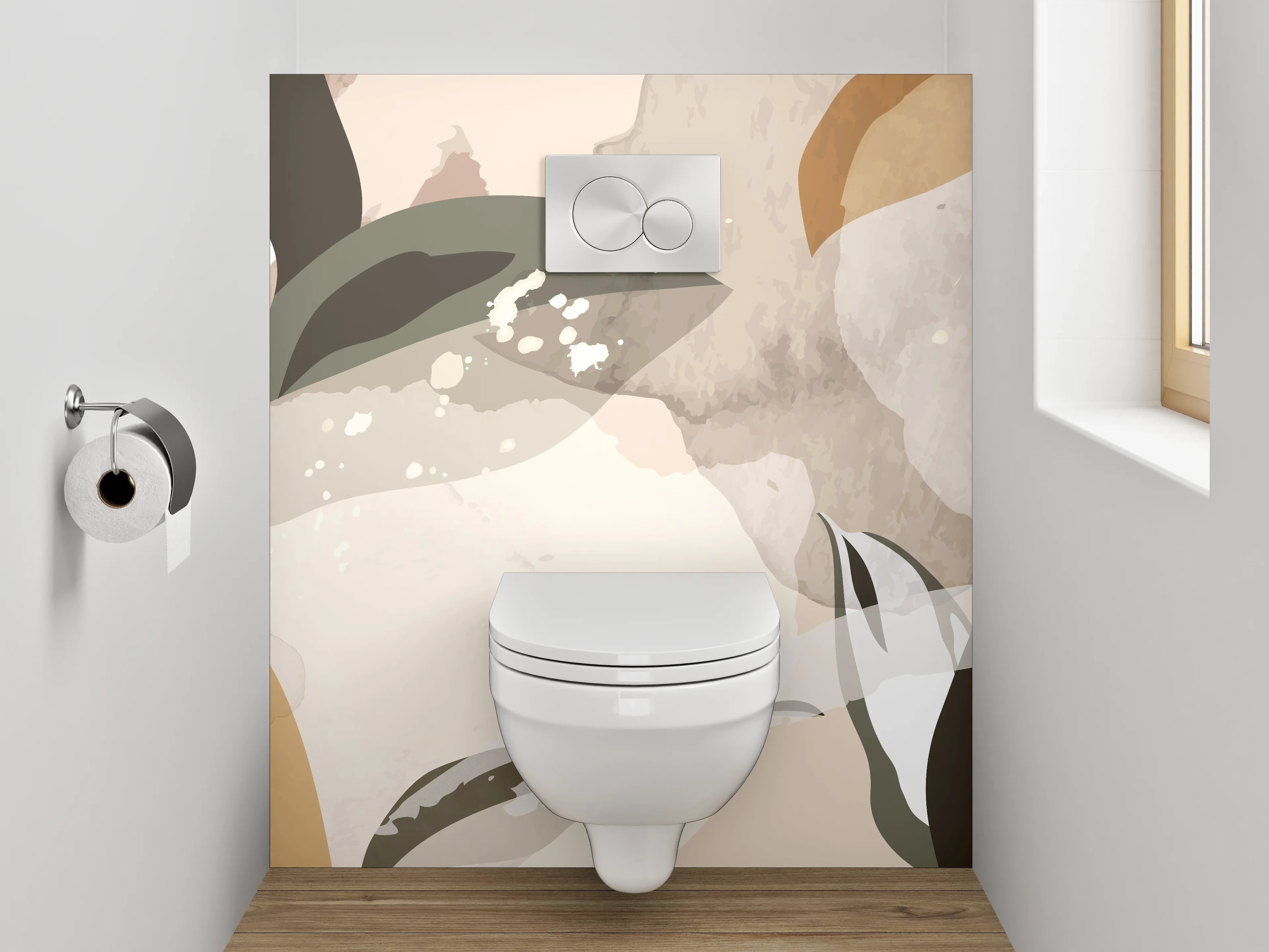 WC-Rückwand - Abstrakte florale Aquarellkunst Beige Grün