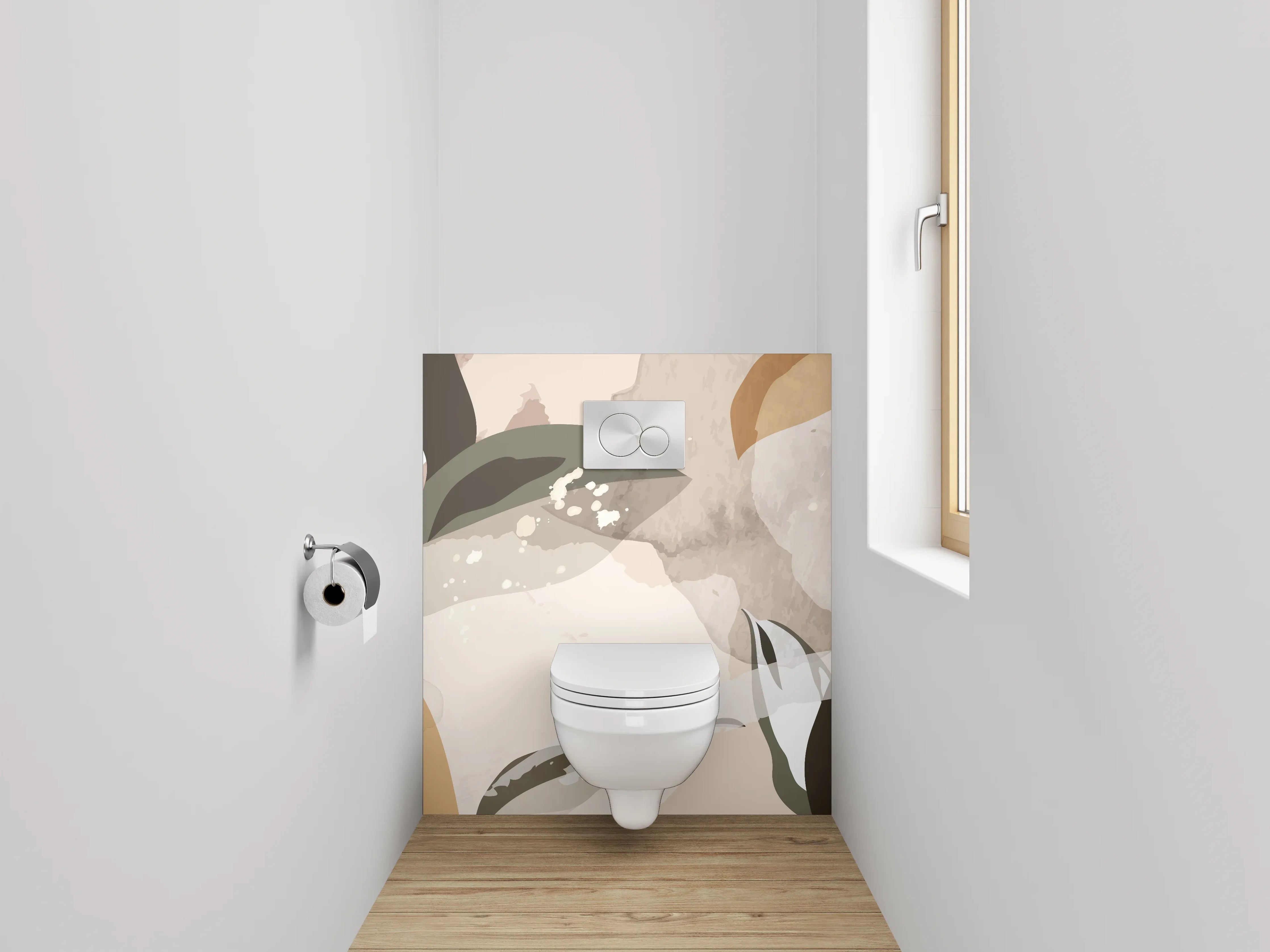 WC-Rückwand - Abstrakte florale Aquarellkunst Beige Grün