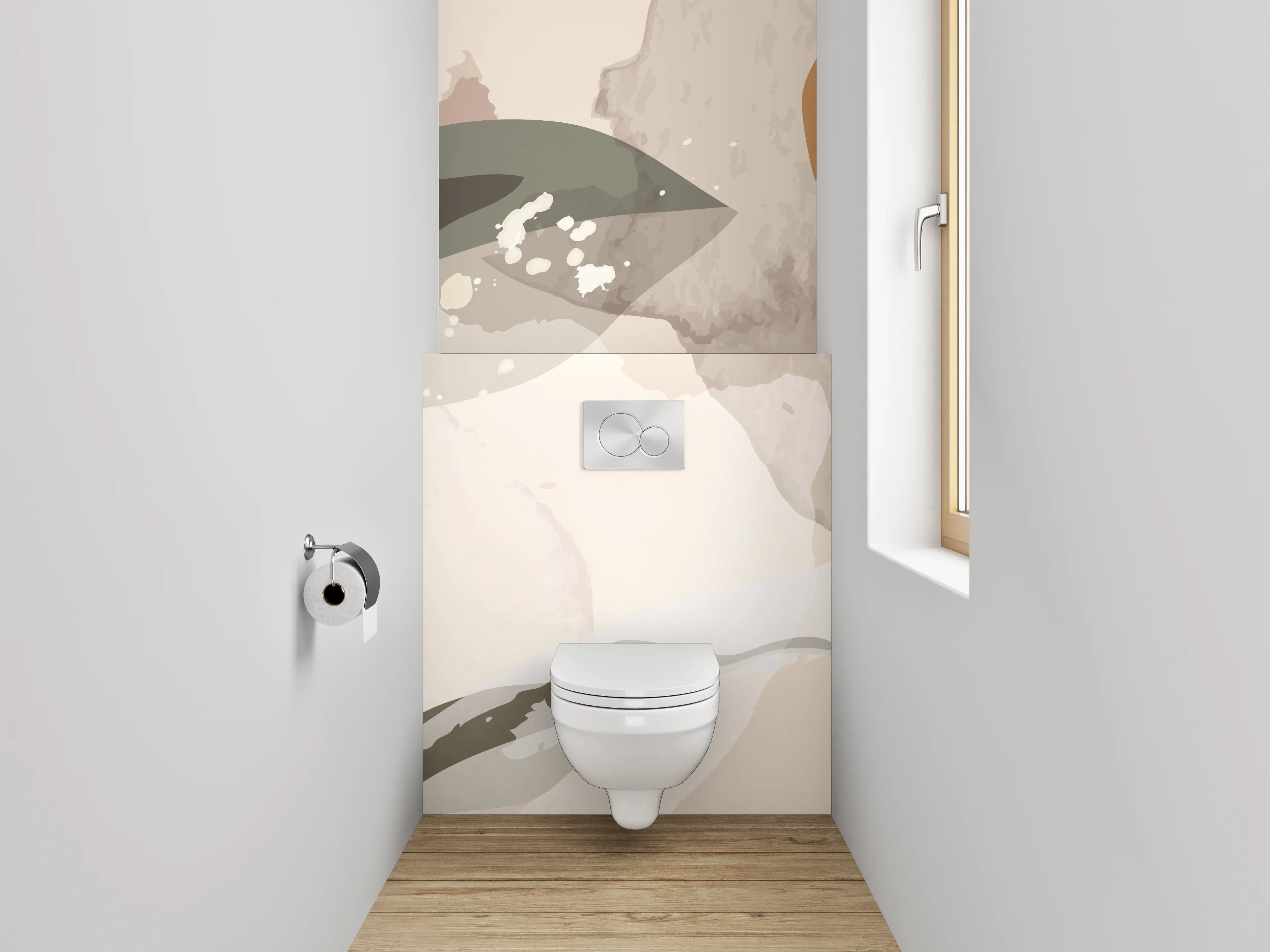 WC-Rückwand - Abstrakte florale Aquarellkunst Beige Grün