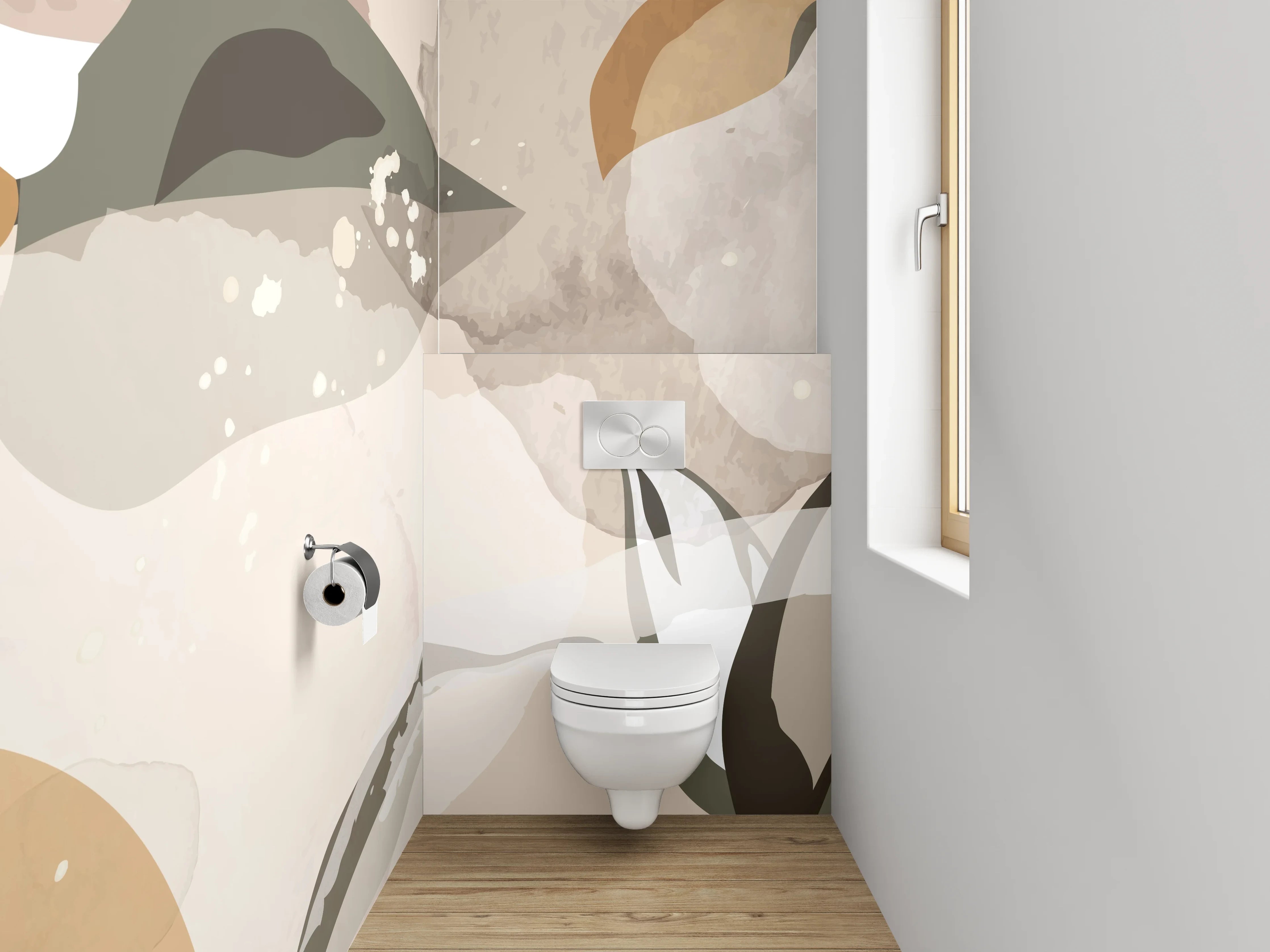 WC-Rückwand - Abstrakte florale Aquarellkunst Beige Grün