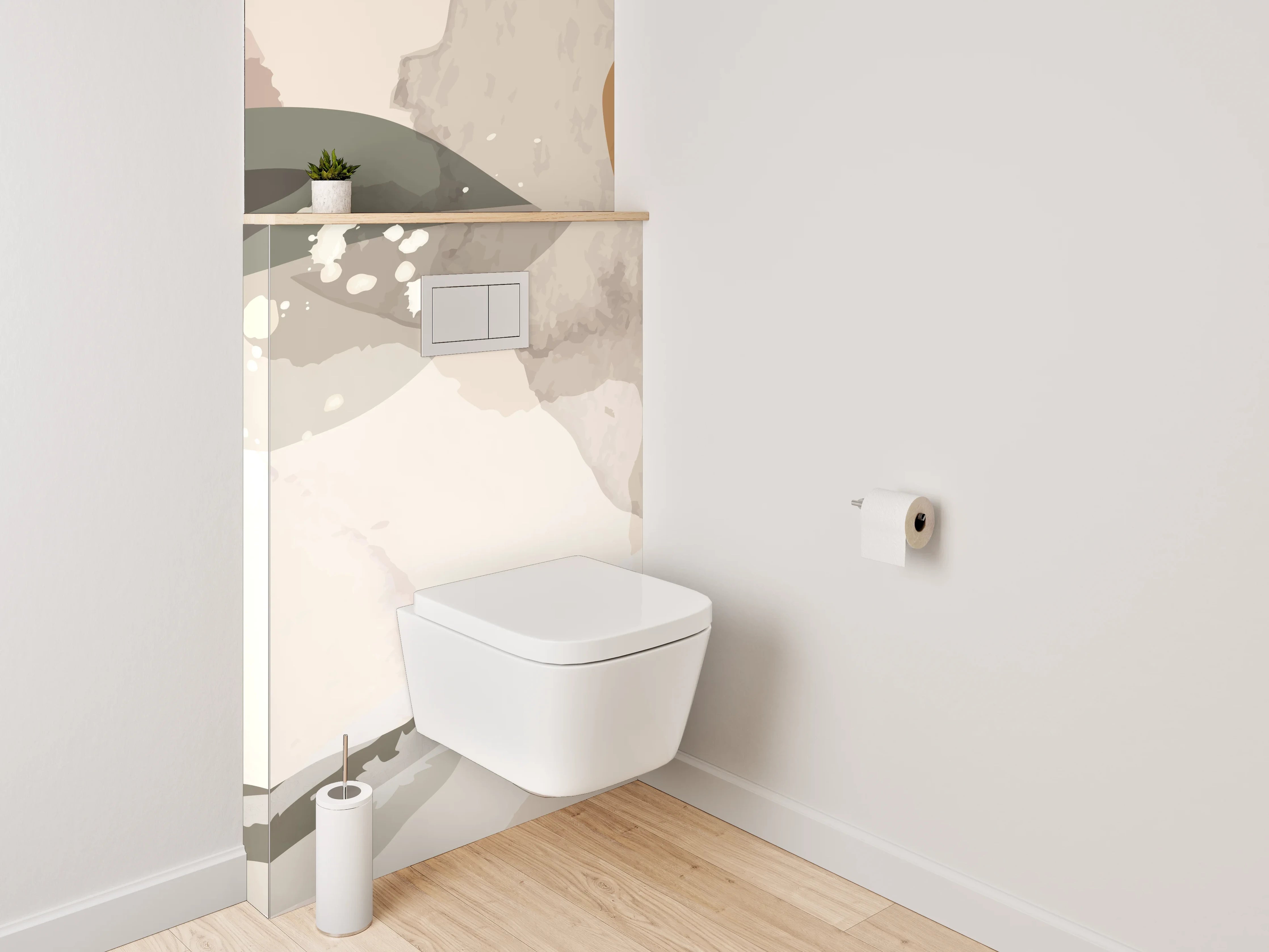 WC-Rückwand - Abstrakte florale Aquarellkunst Beige Grün