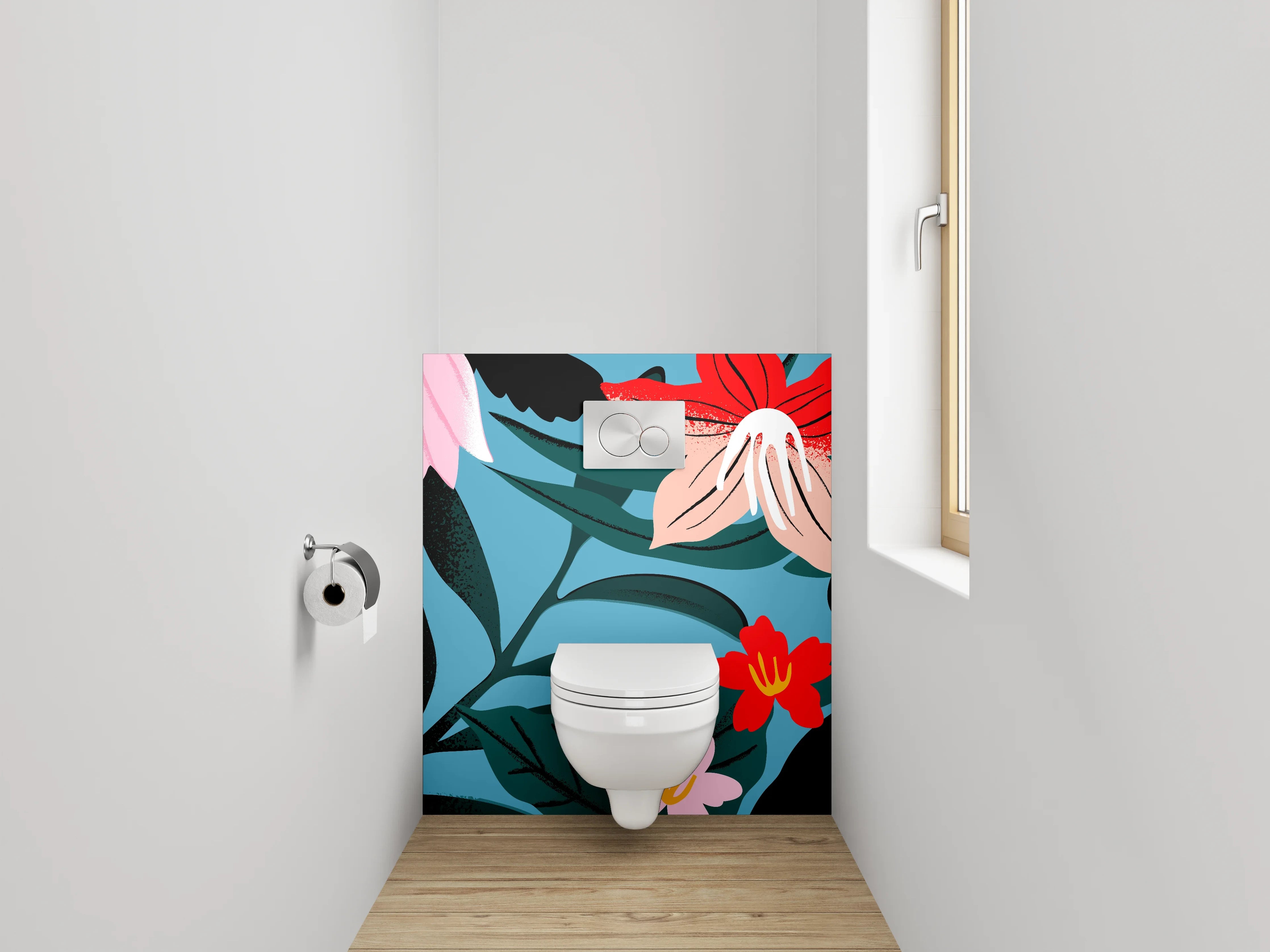 WC-Rückwand - Abstrakte florale Illustration auf Blau