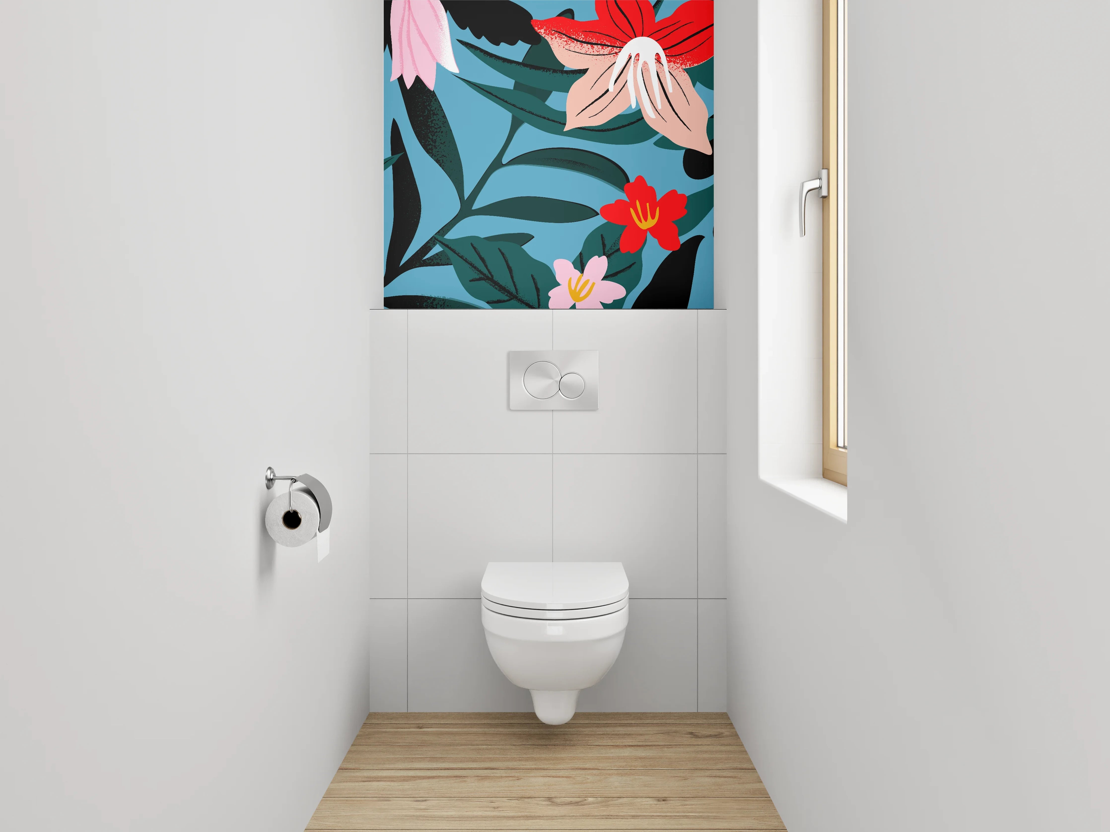 WC-Rückwand - Abstrakte florale Illustration auf Blau