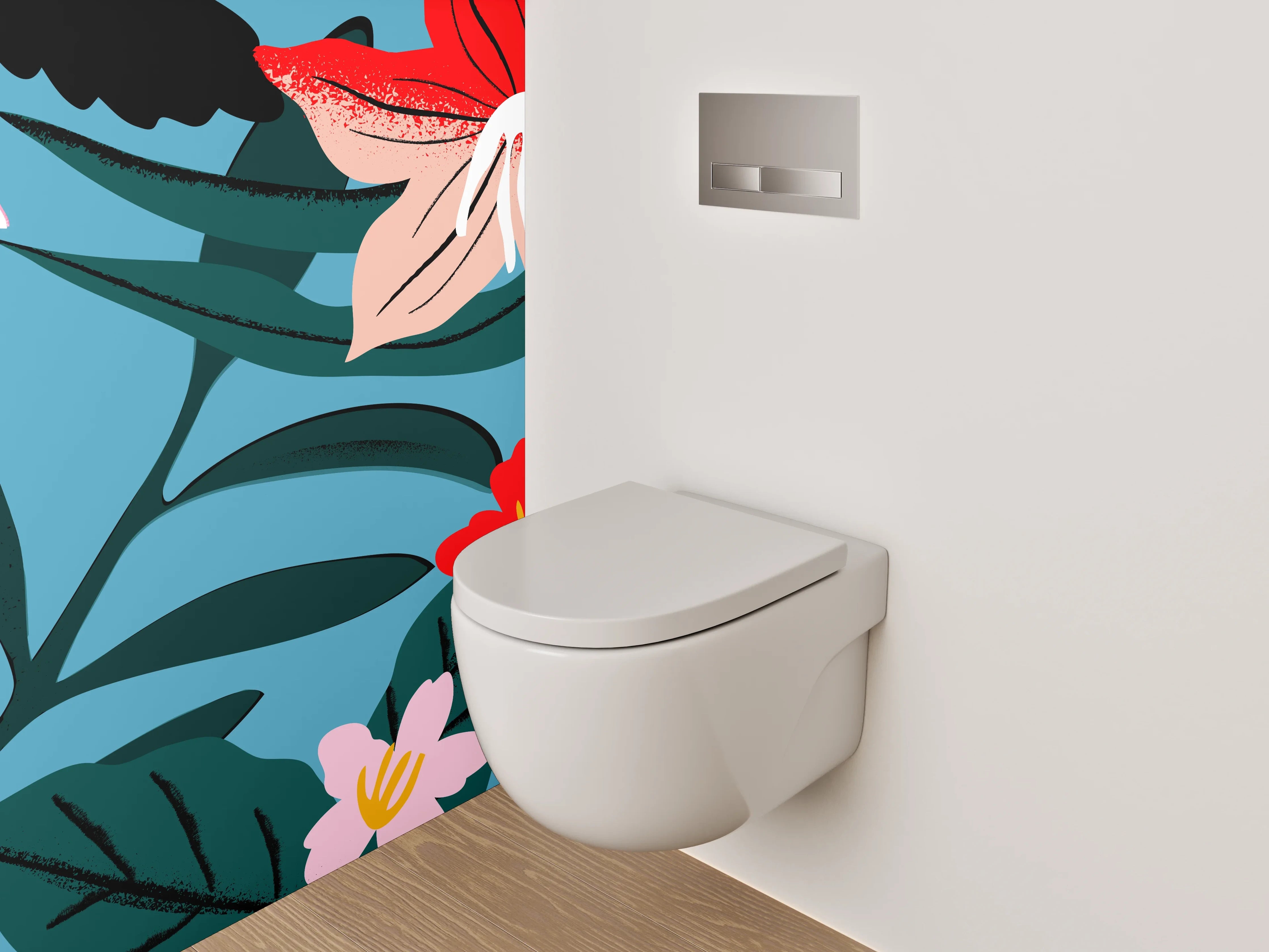 WC-Rückwand - Abstrakte florale Illustration auf Blau