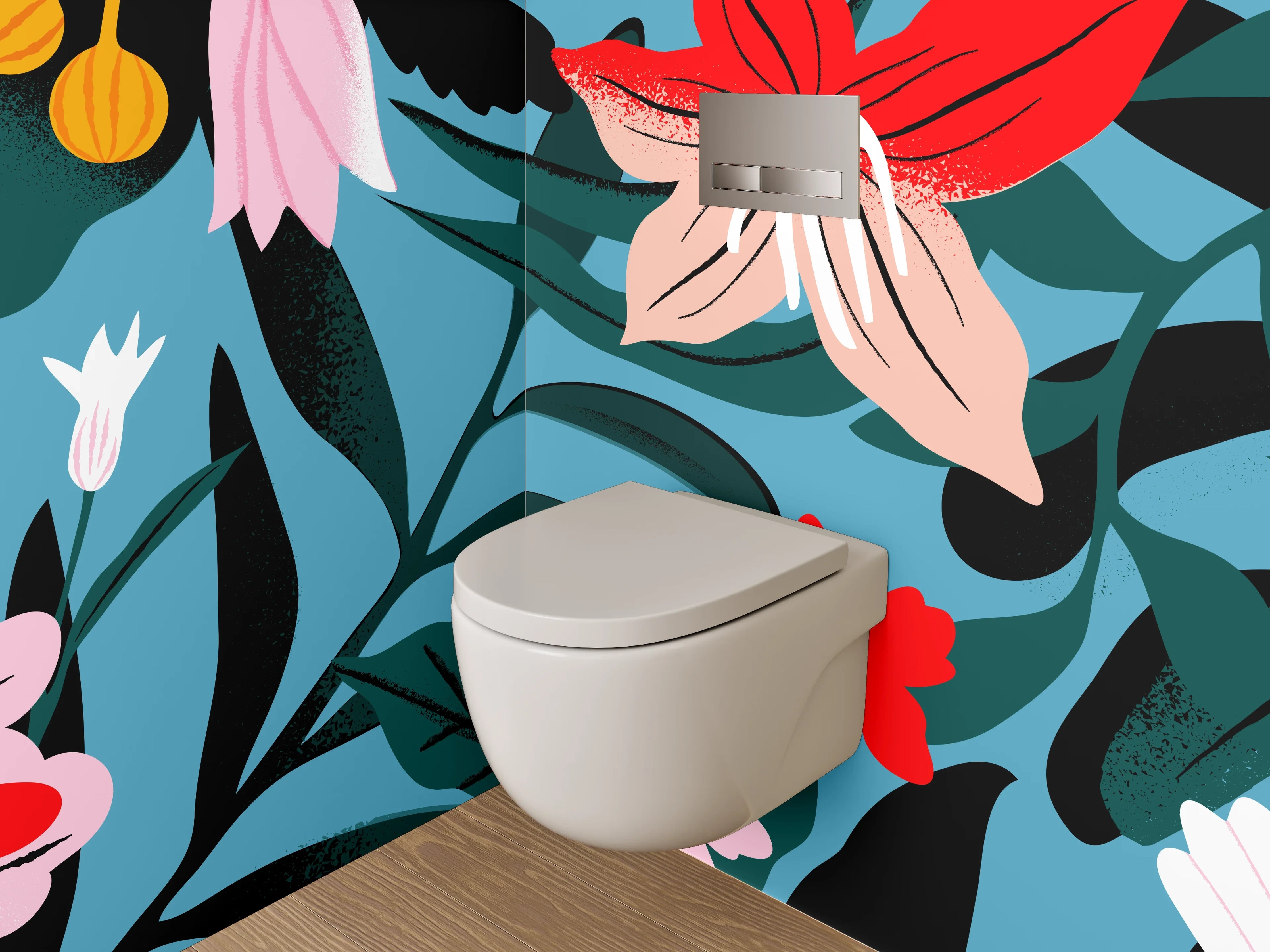 WC-Rückwand - Abstrakte florale Illustration auf Blau