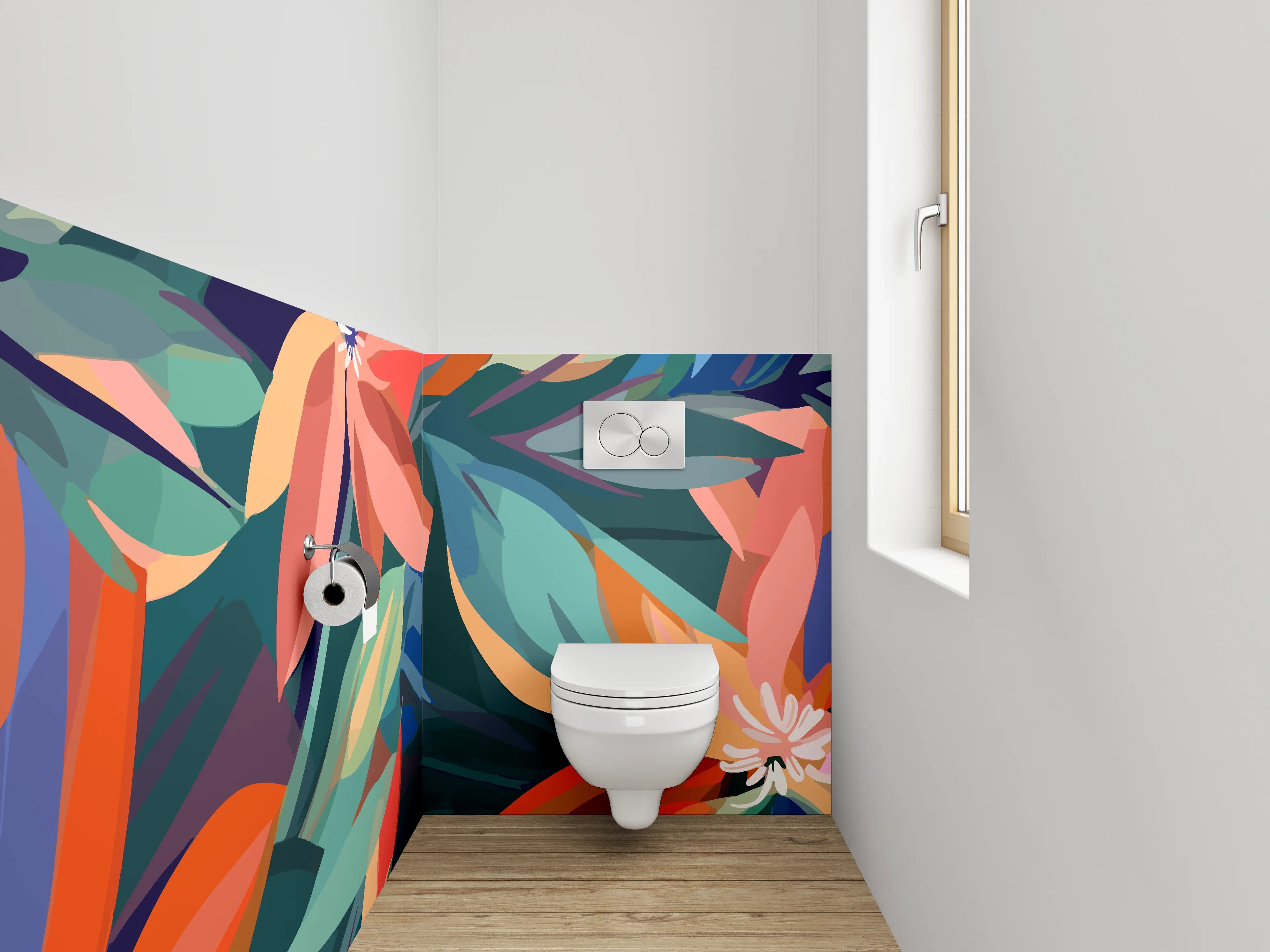 WC-Rückwand - Abstrakte florale Kunst – Bunt