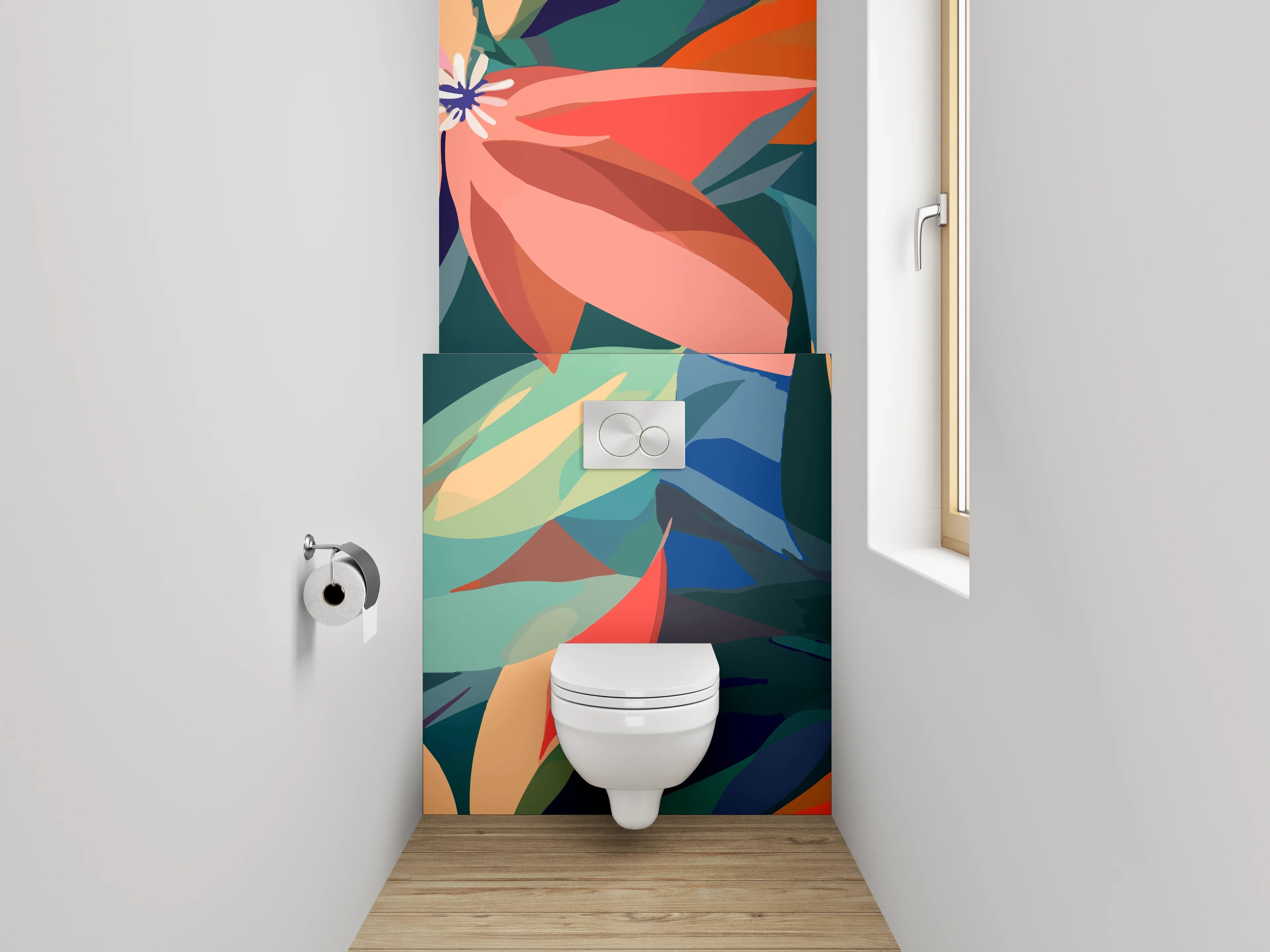 WC-Rückwand - Abstrakte florale Kunst – Bunt