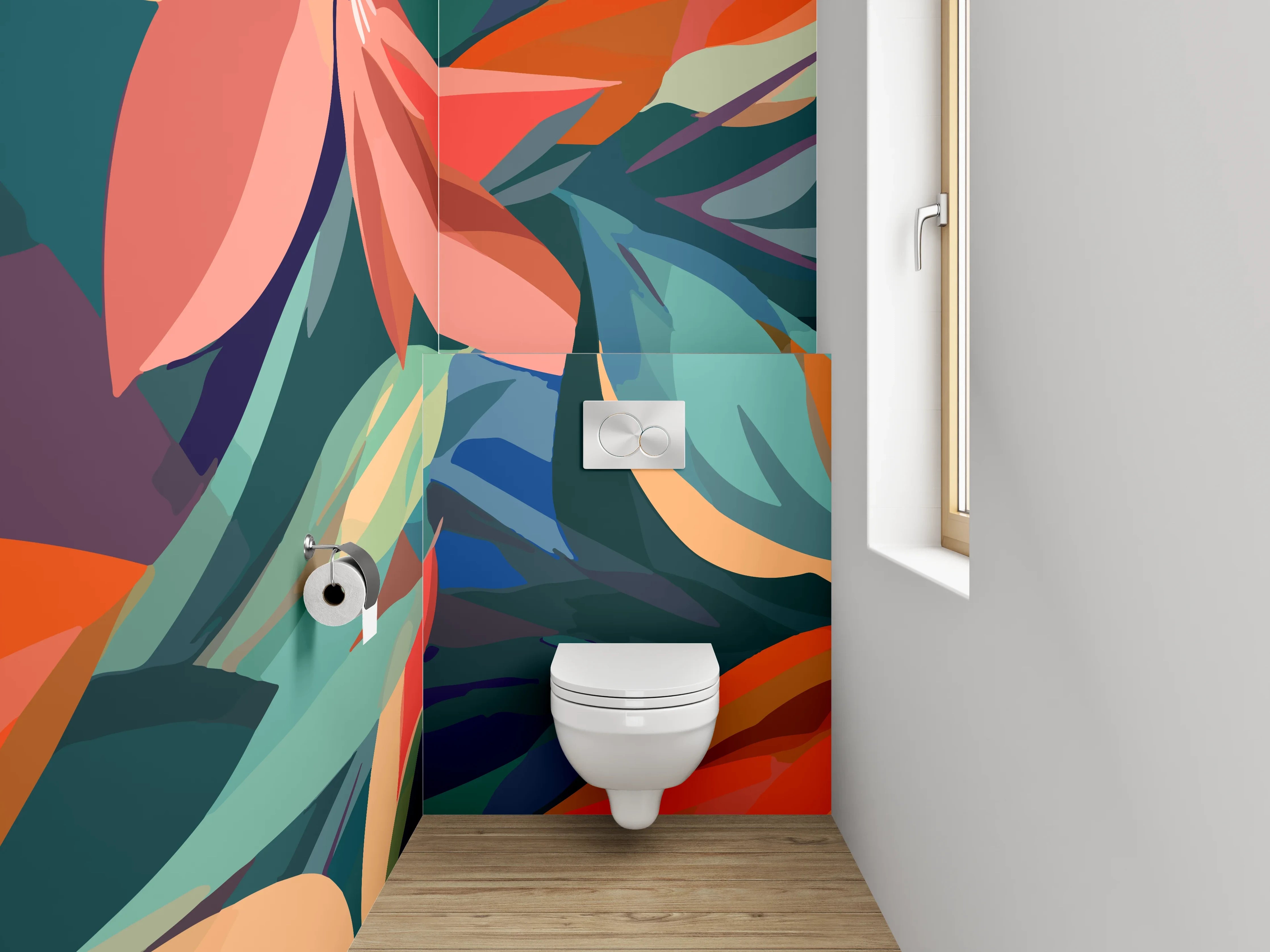 WC-Rückwand - Abstrakte florale Kunst – Bunt
