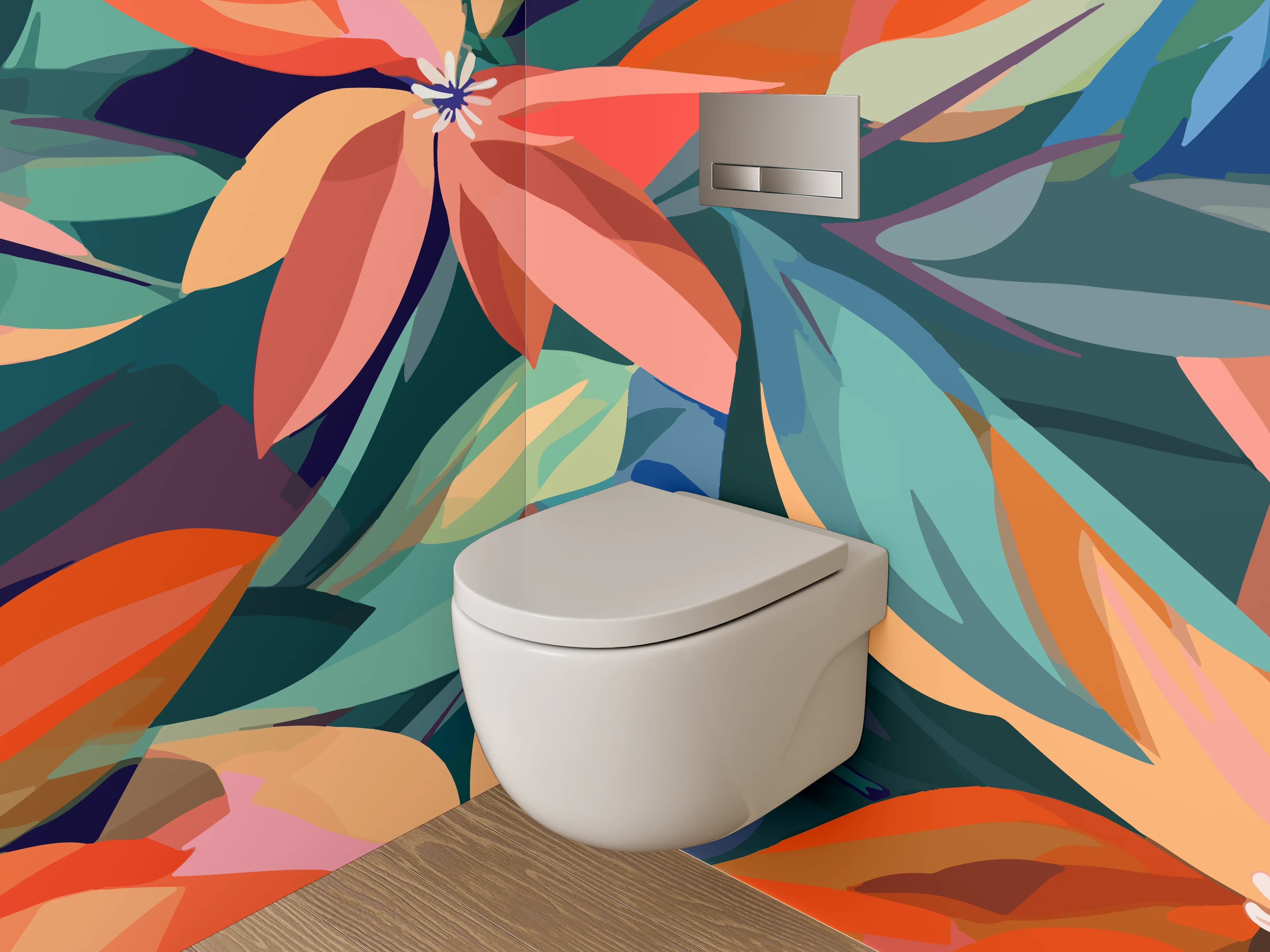 WC-Rückwand - Abstrakte florale Kunst – Bunt