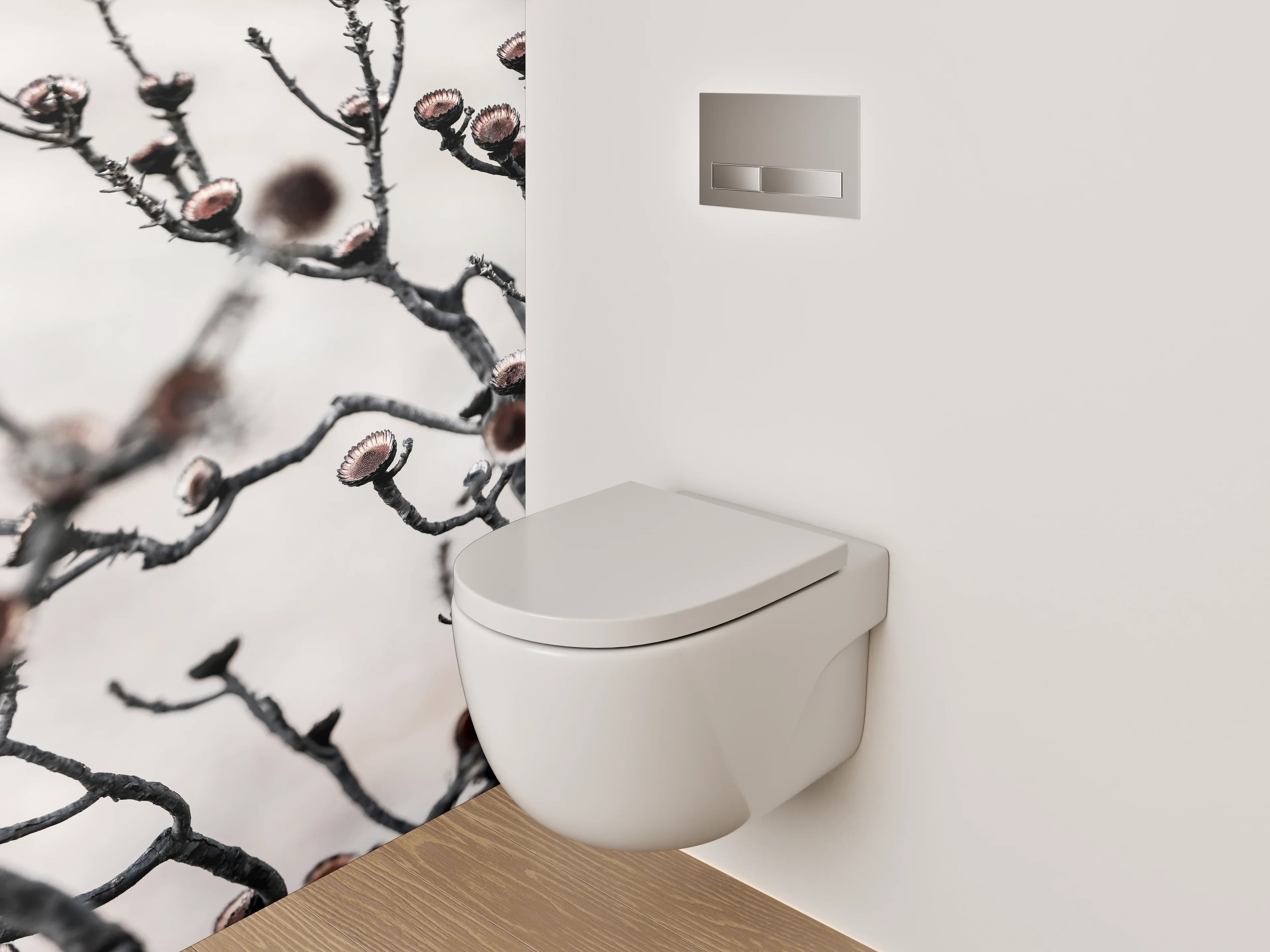 WC-Rückwand - Abstrakte getrocknete Blüten auf Weiß