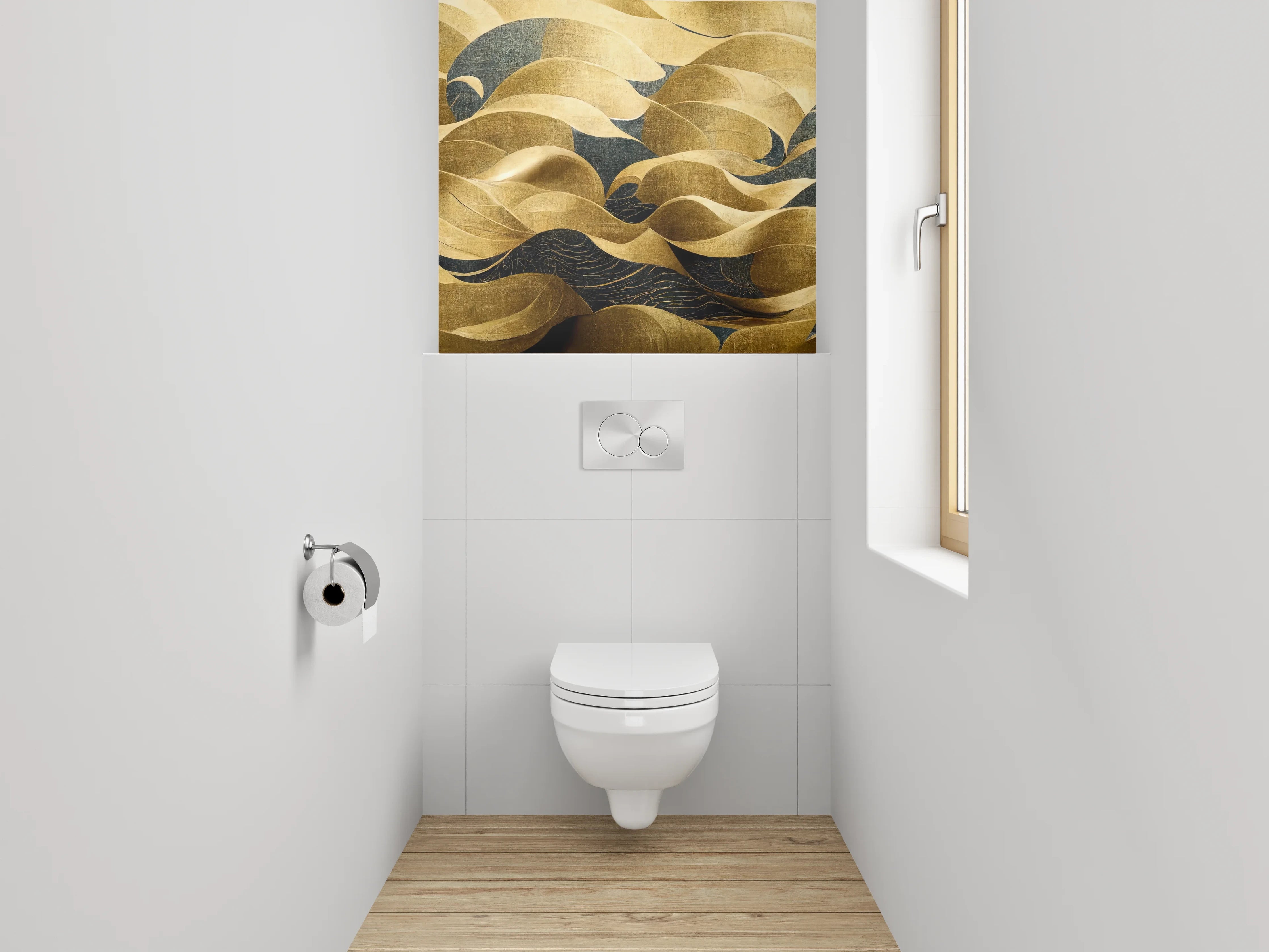 WC-Rückwand - Abstrakte gold-blaue Wellenkunst Dekor