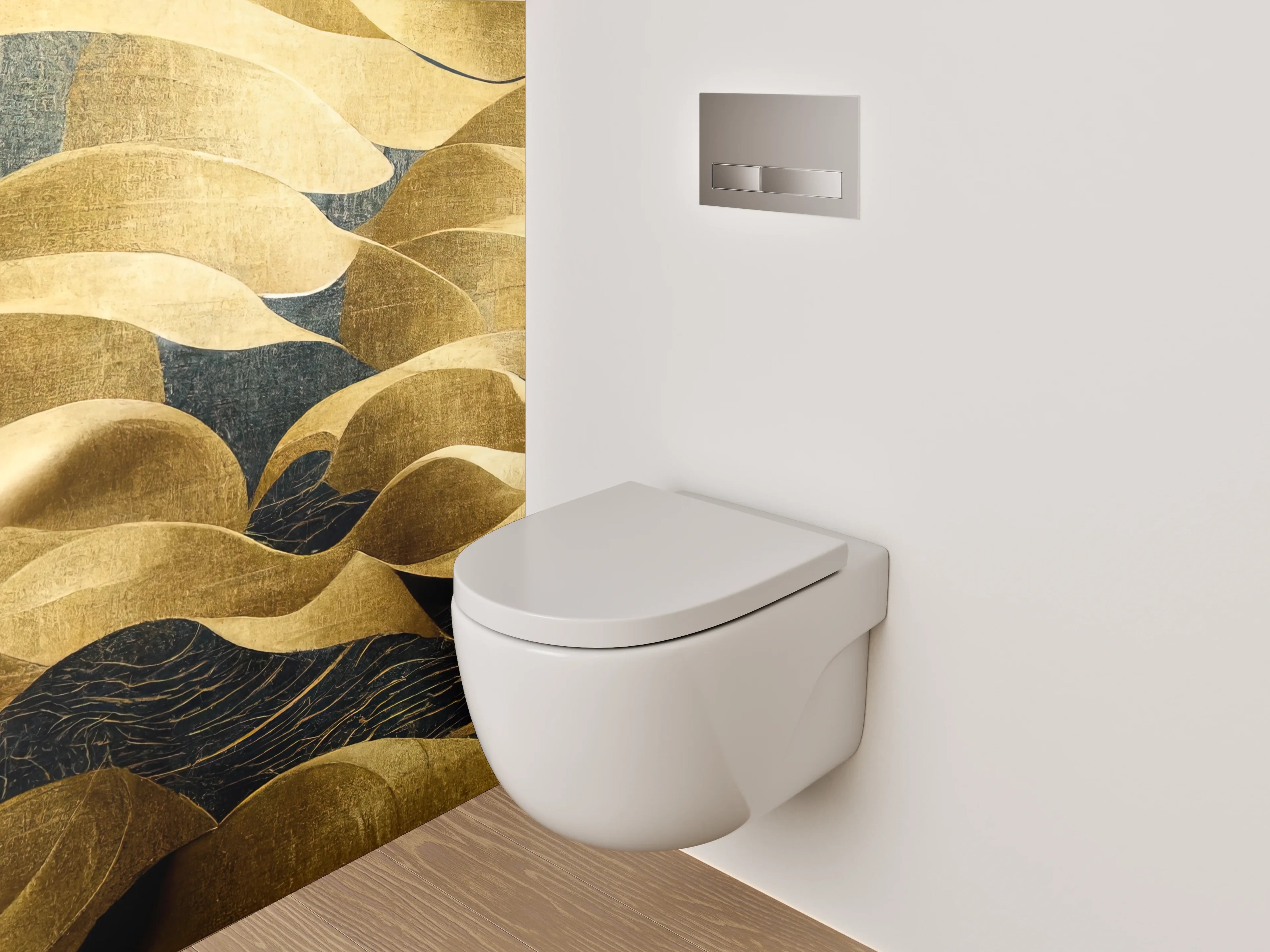 WC-Rückwand - Abstrakte gold-blaue Wellenkunst Dekor