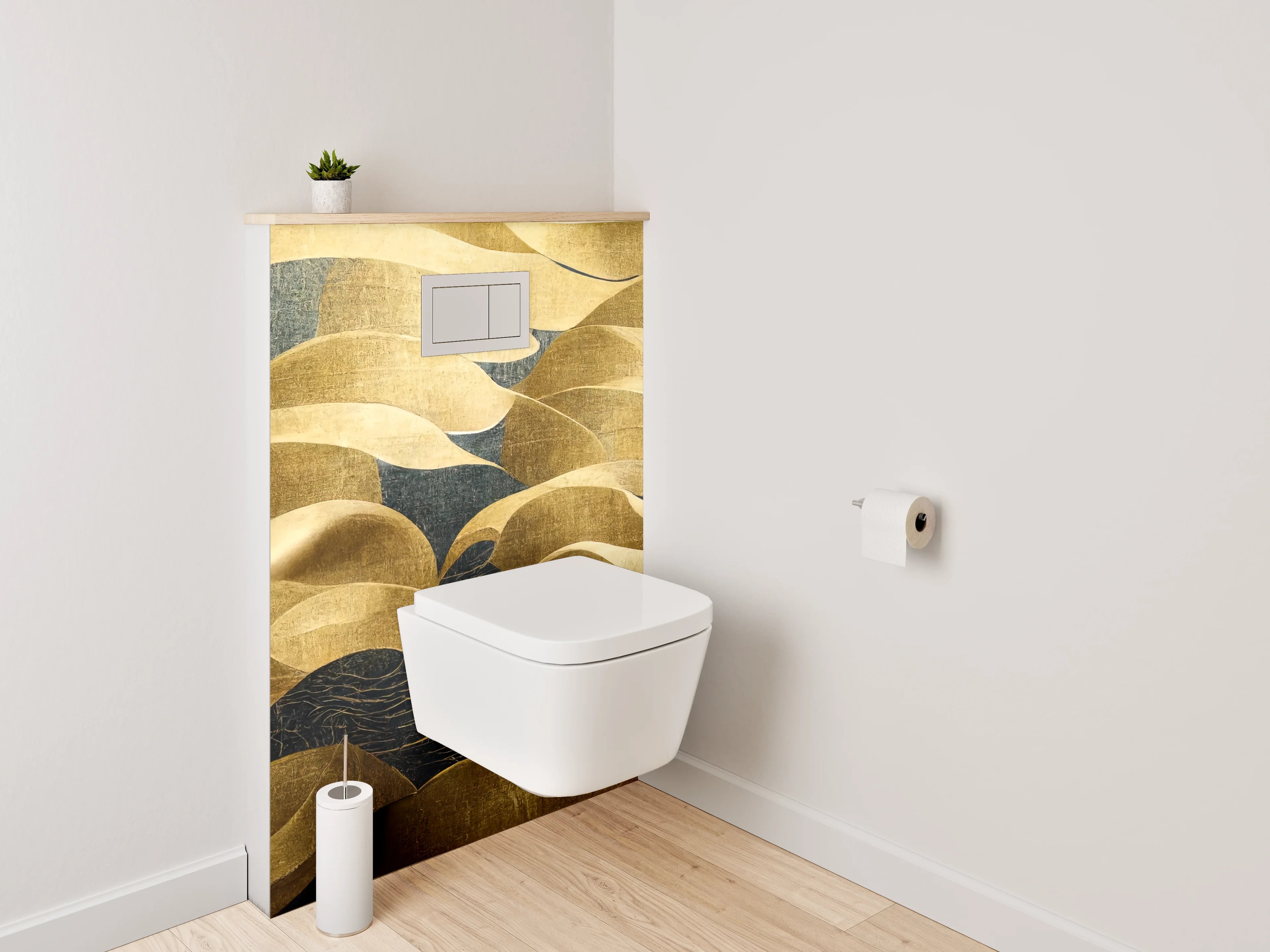 WC-Rückwand - Abstrakte gold-blaue Wellenkunst Dekor