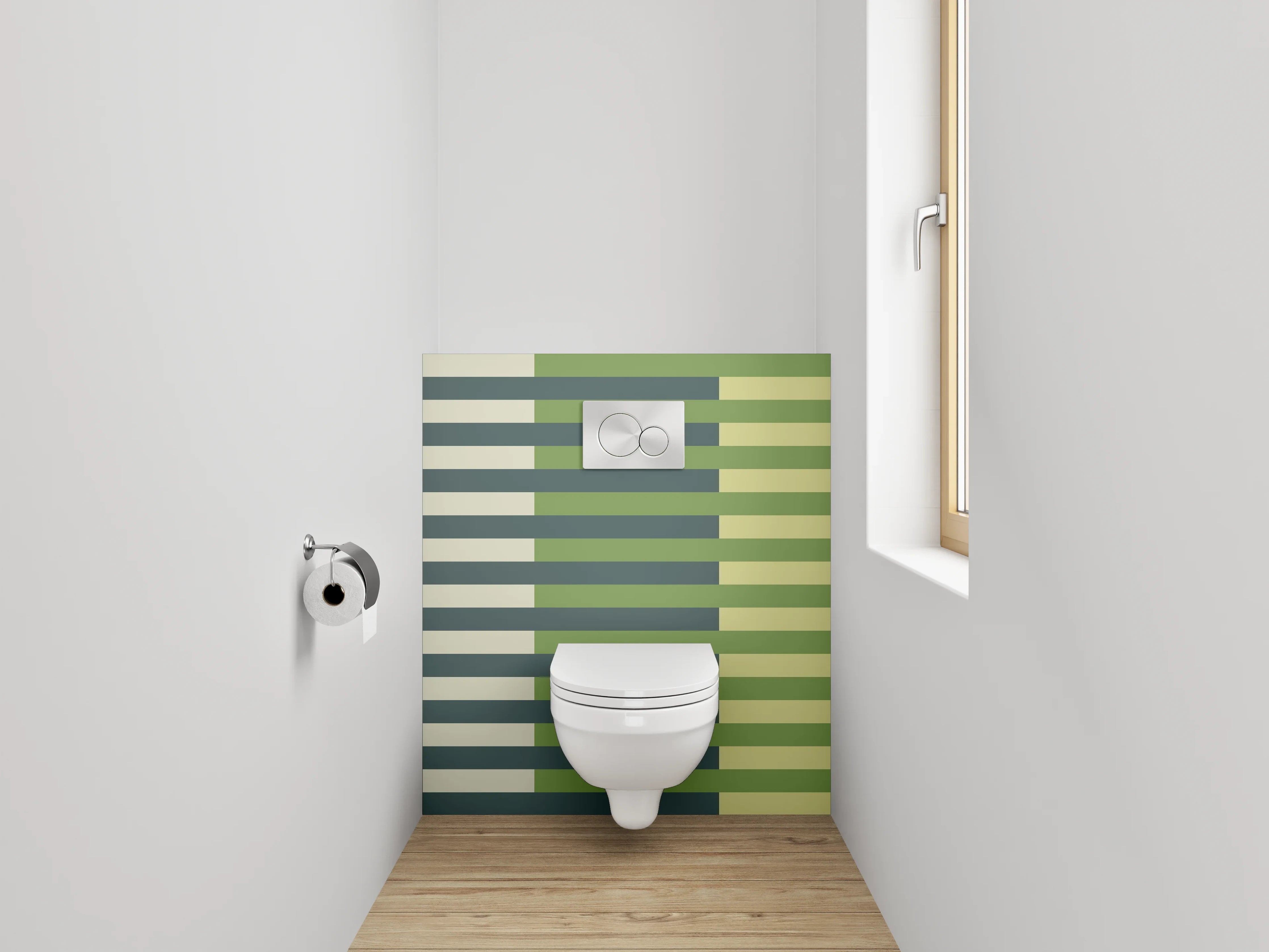 WC-Rückwand - Abstrakte grün-beige Streifenmuster Kunst