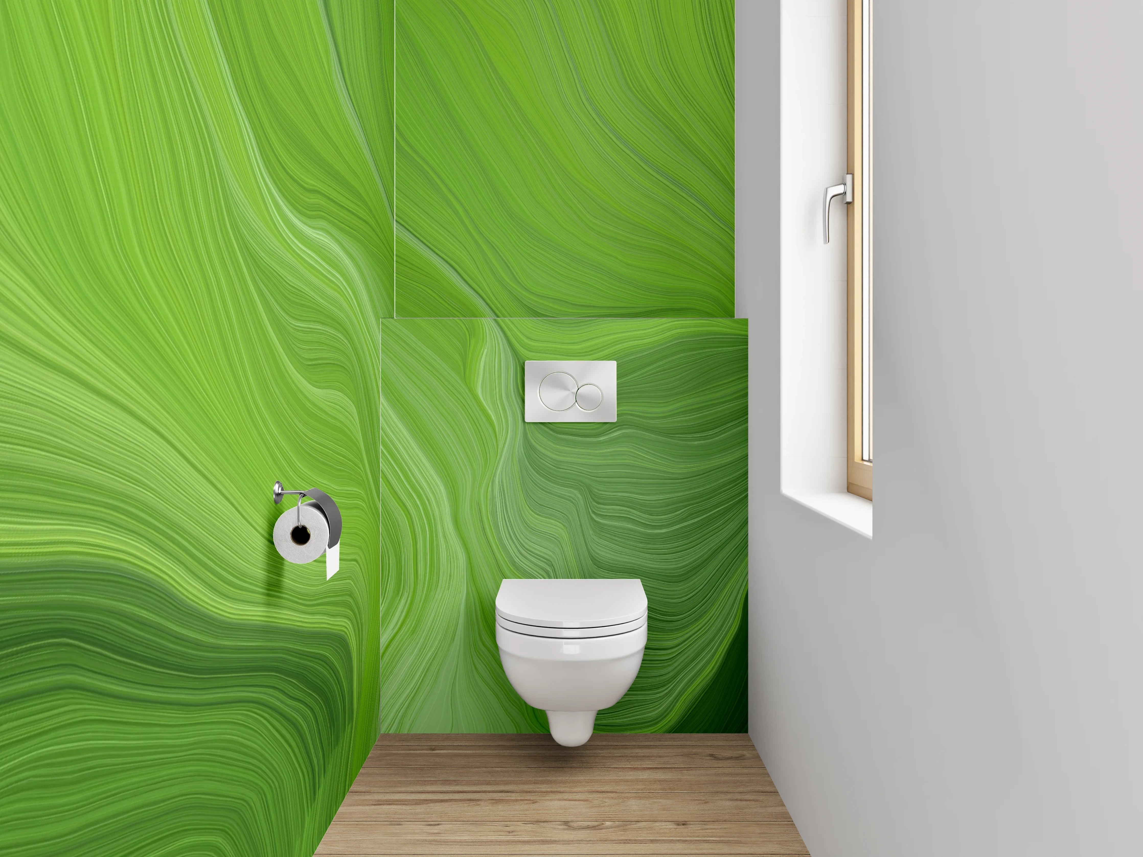 WC-Rückwand - Abstrakte grüne Wellenstruktur