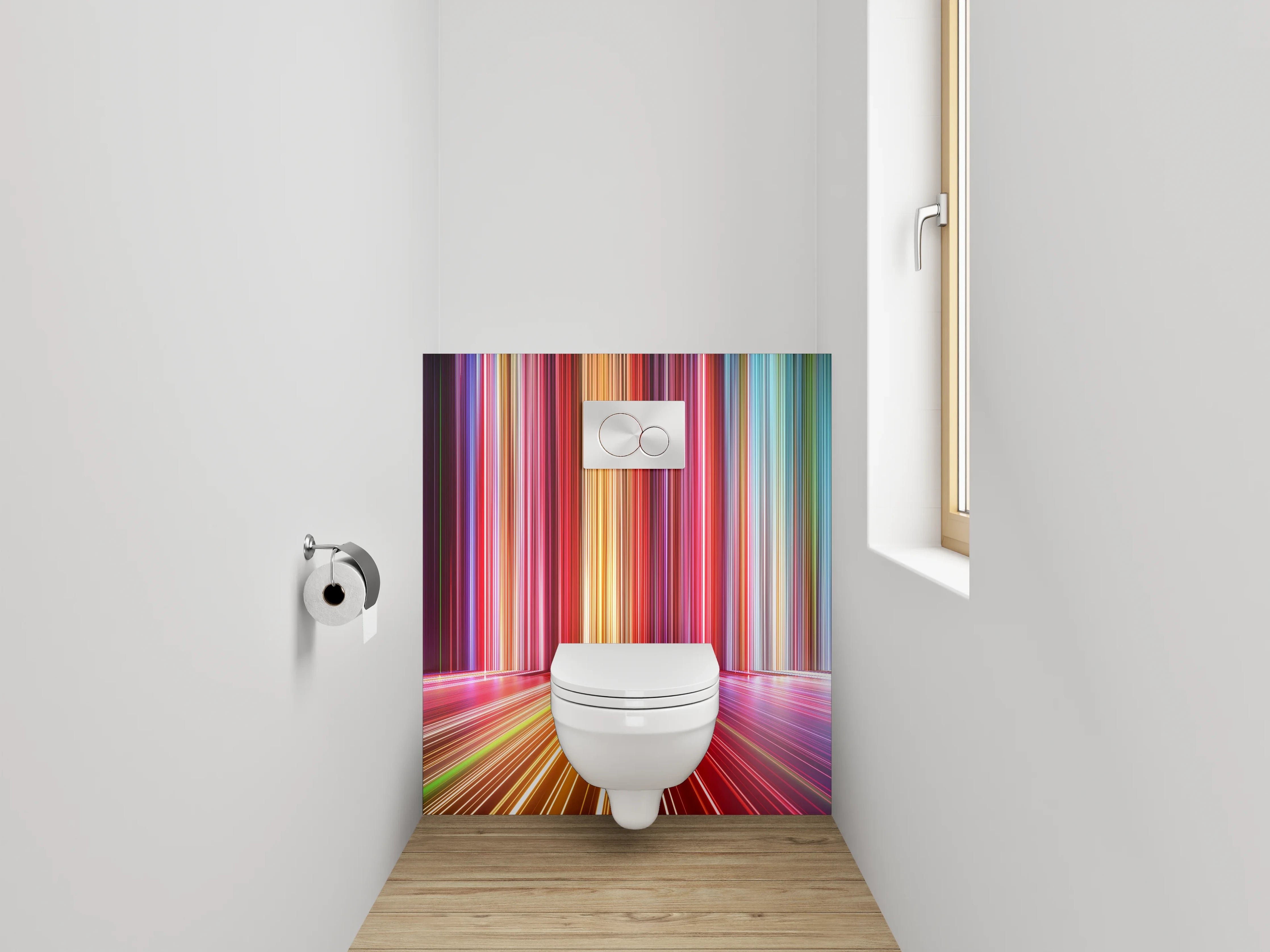 WC-Rückwand - Abstrakte leuchtende Lichtstreifen Bunt