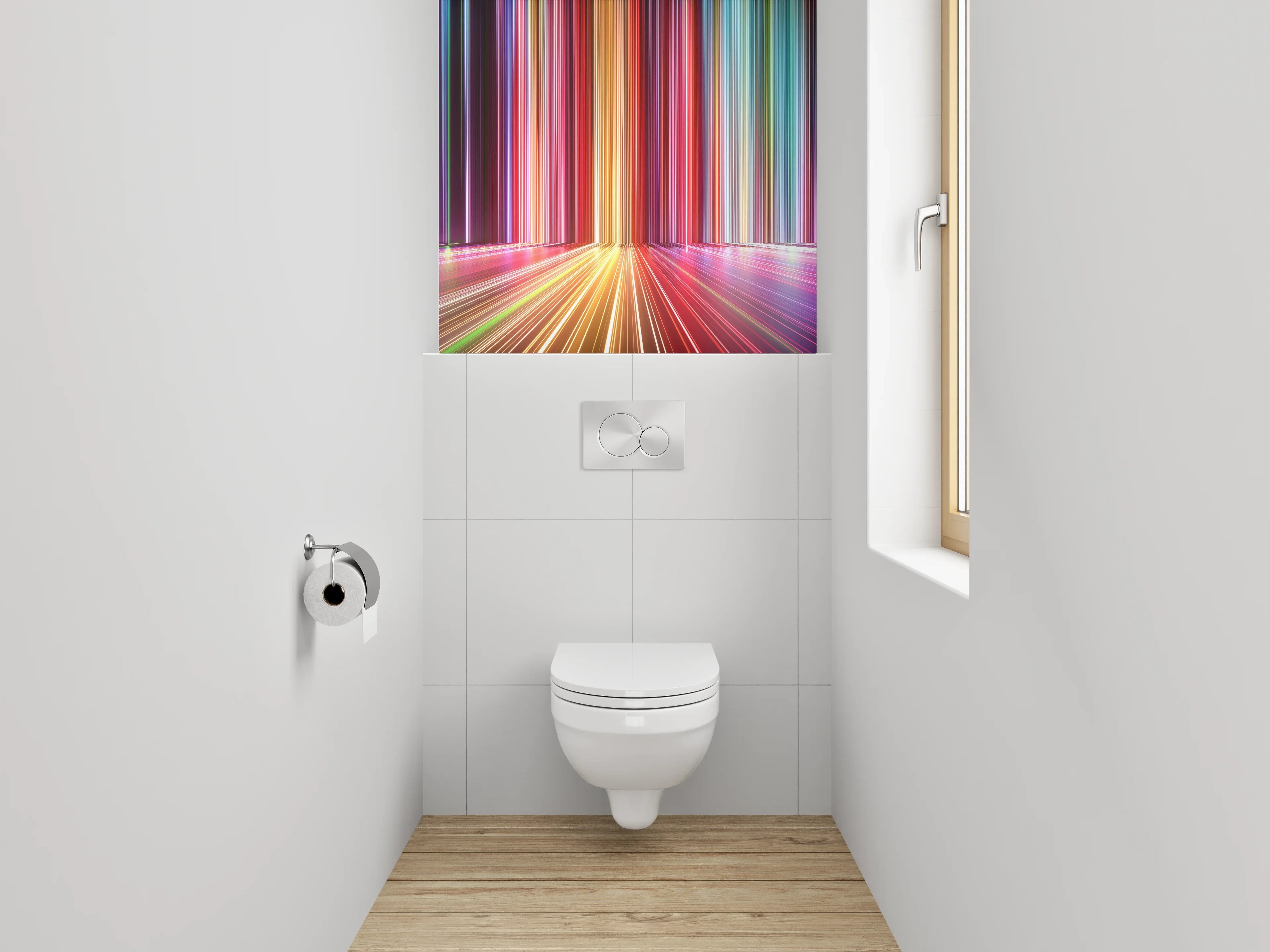 WC-Rückwand - Abstrakte leuchtende Lichtstreifen Bunt