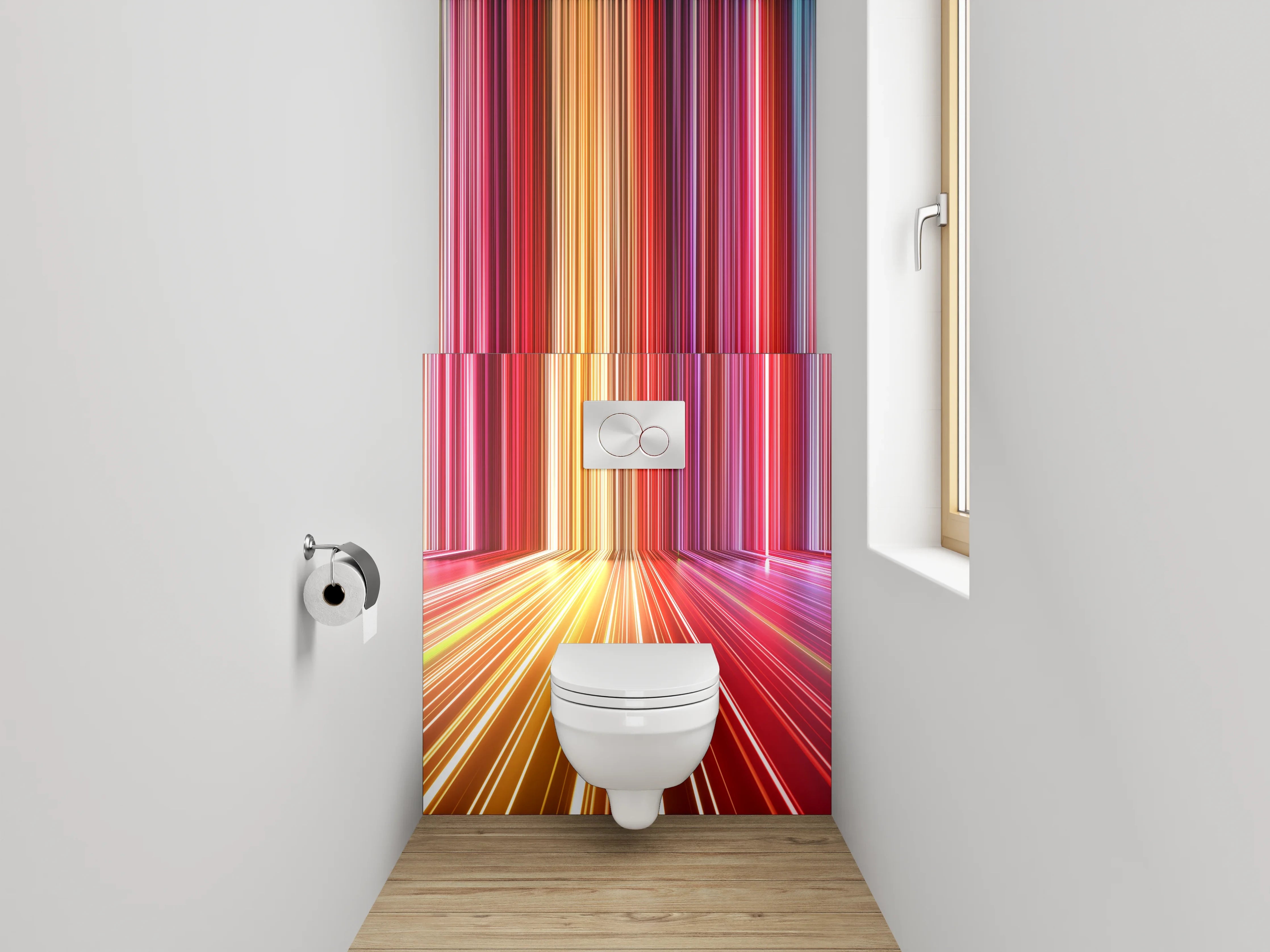 WC-Rückwand - Abstrakte leuchtende Lichtstreifen Bunt