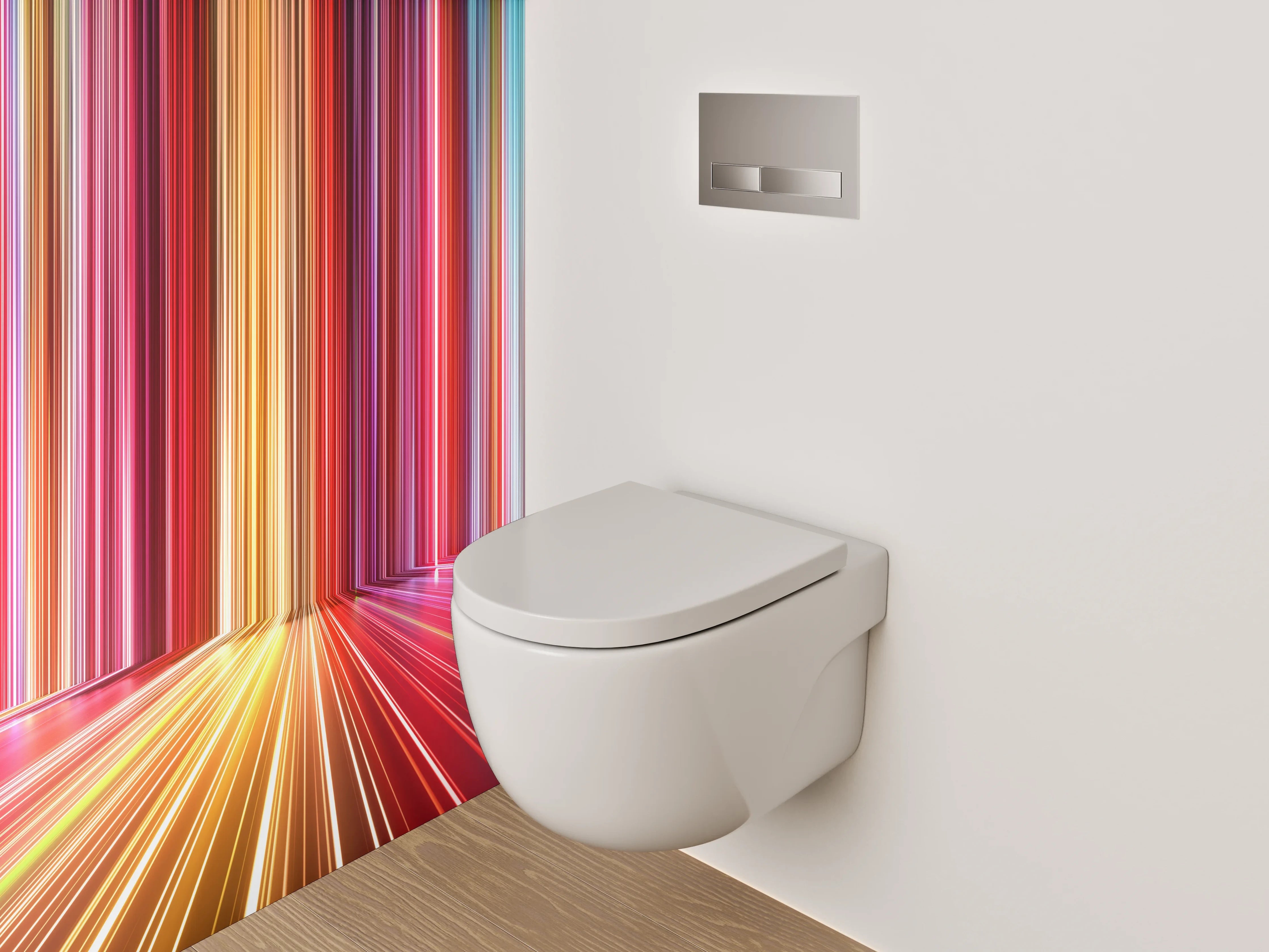 WC-Rückwand - Abstrakte leuchtende Lichtstreifen Bunt