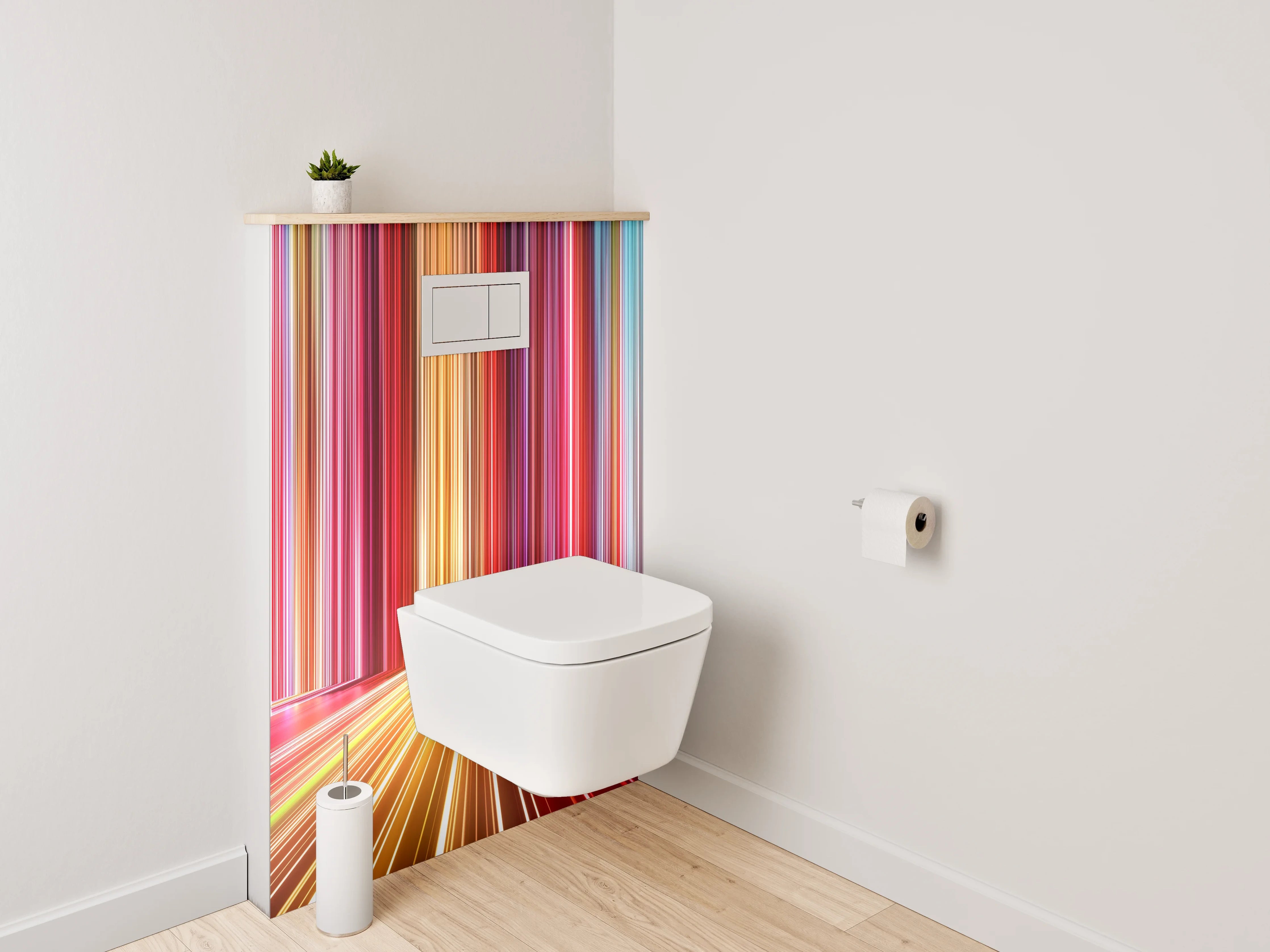 WC-Rückwand - Abstrakte leuchtende Lichtstreifen Bunt