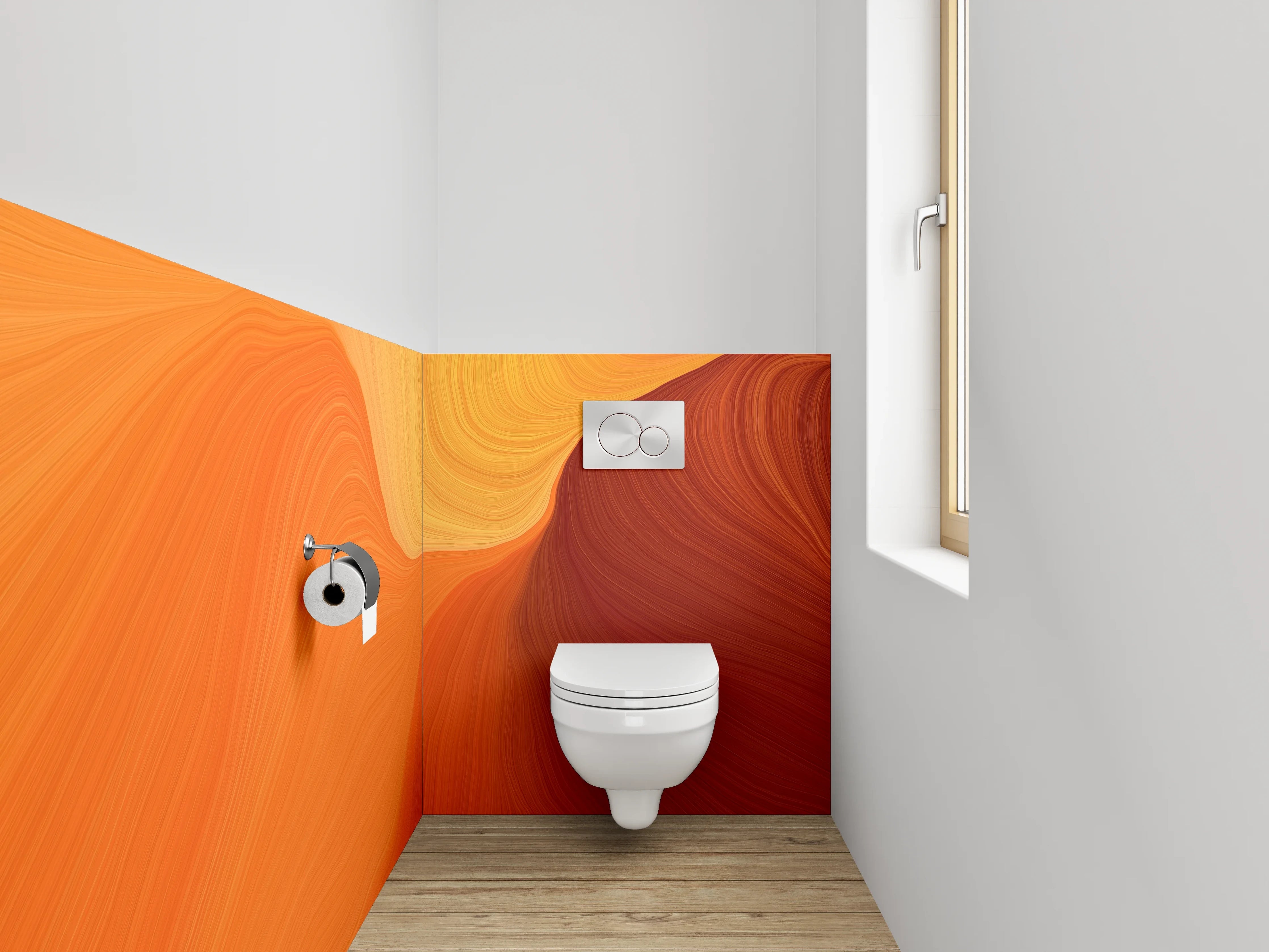 WC-Rückwand - Abstrakte orange Wellen Struktur