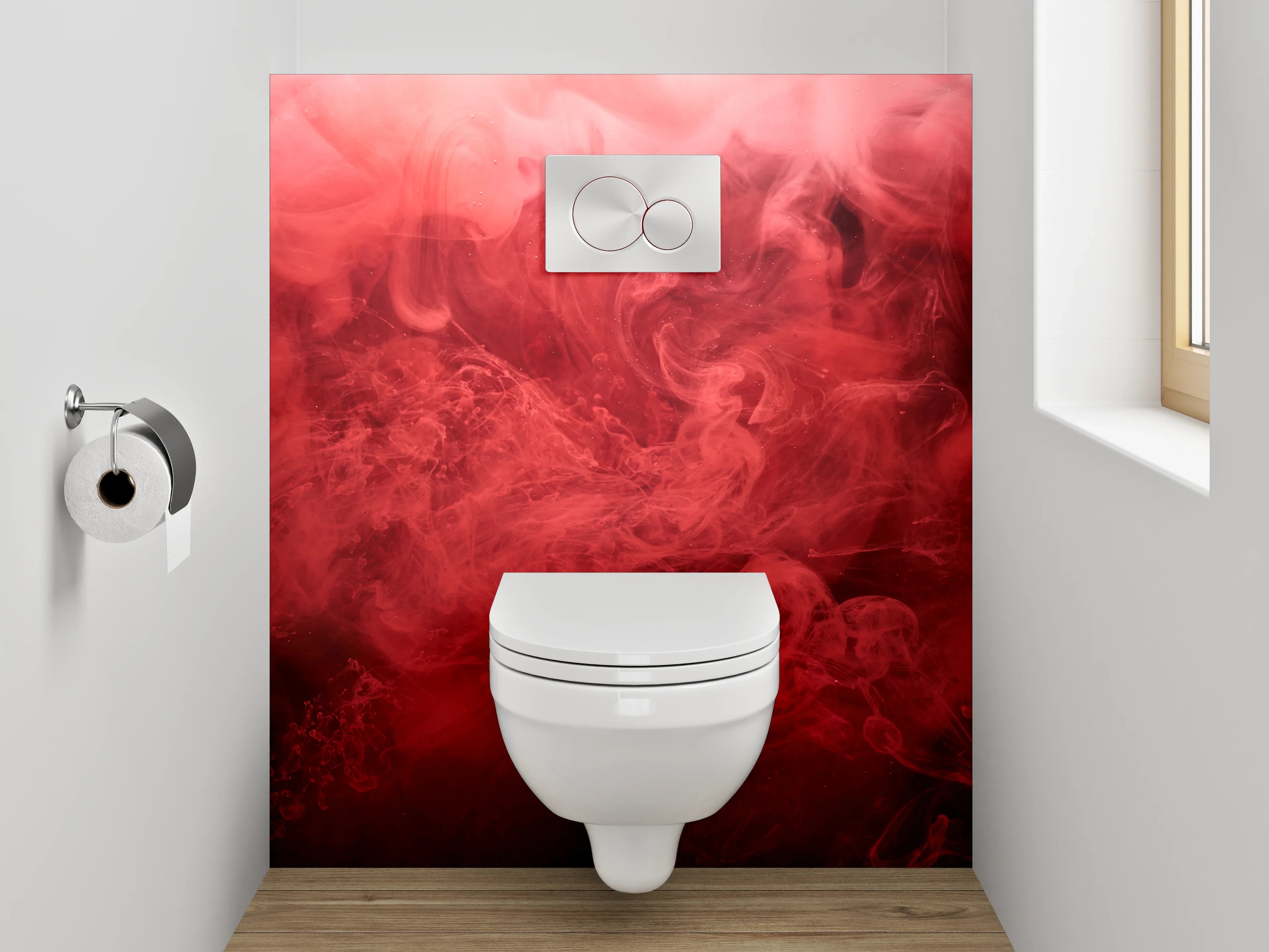 WC-Rückwand - Abstrakte rote Rauchwolken Kunstmotiv