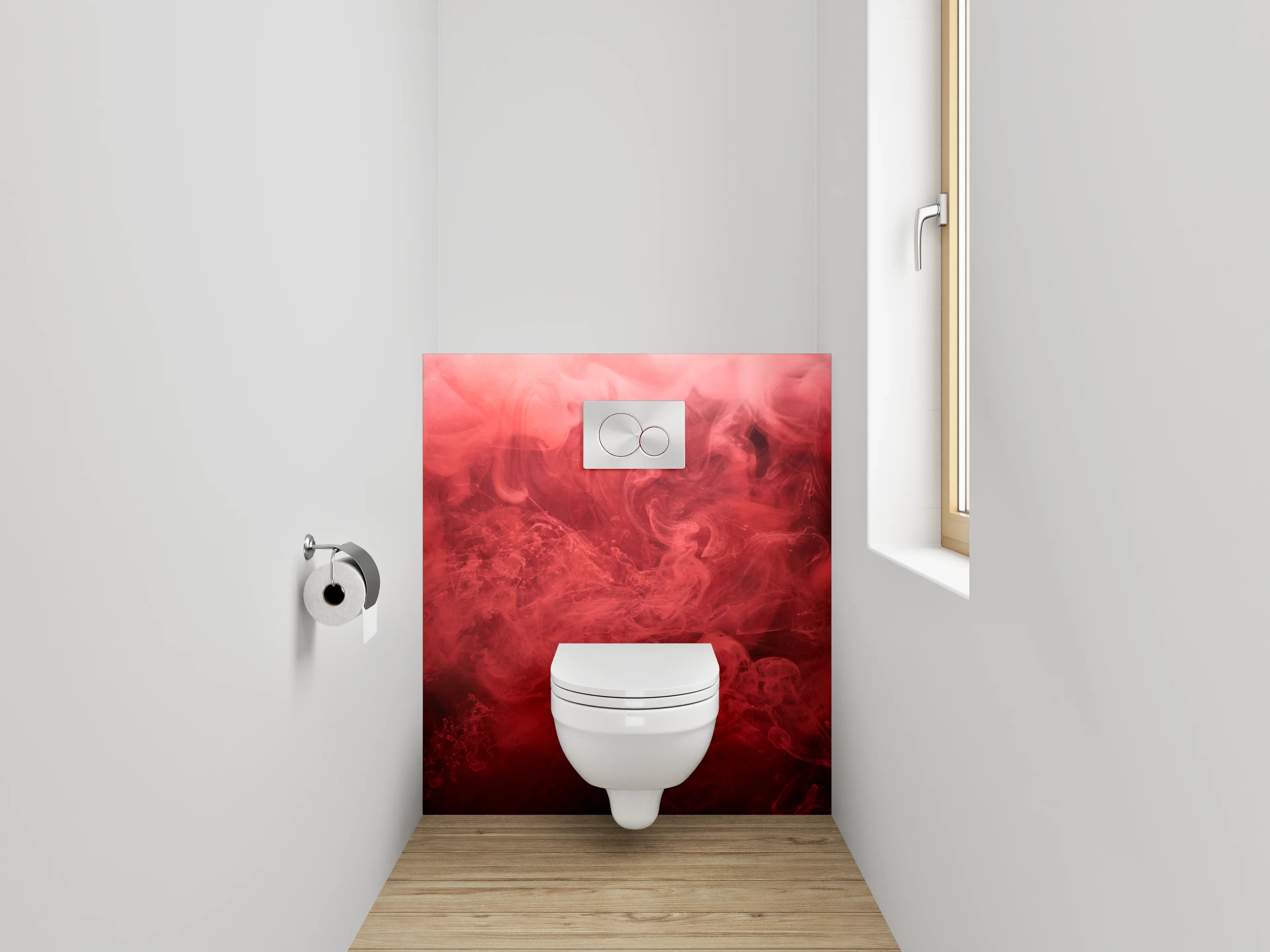 WC-Rückwand - Abstrakte rote Rauchwolken Kunstmotiv