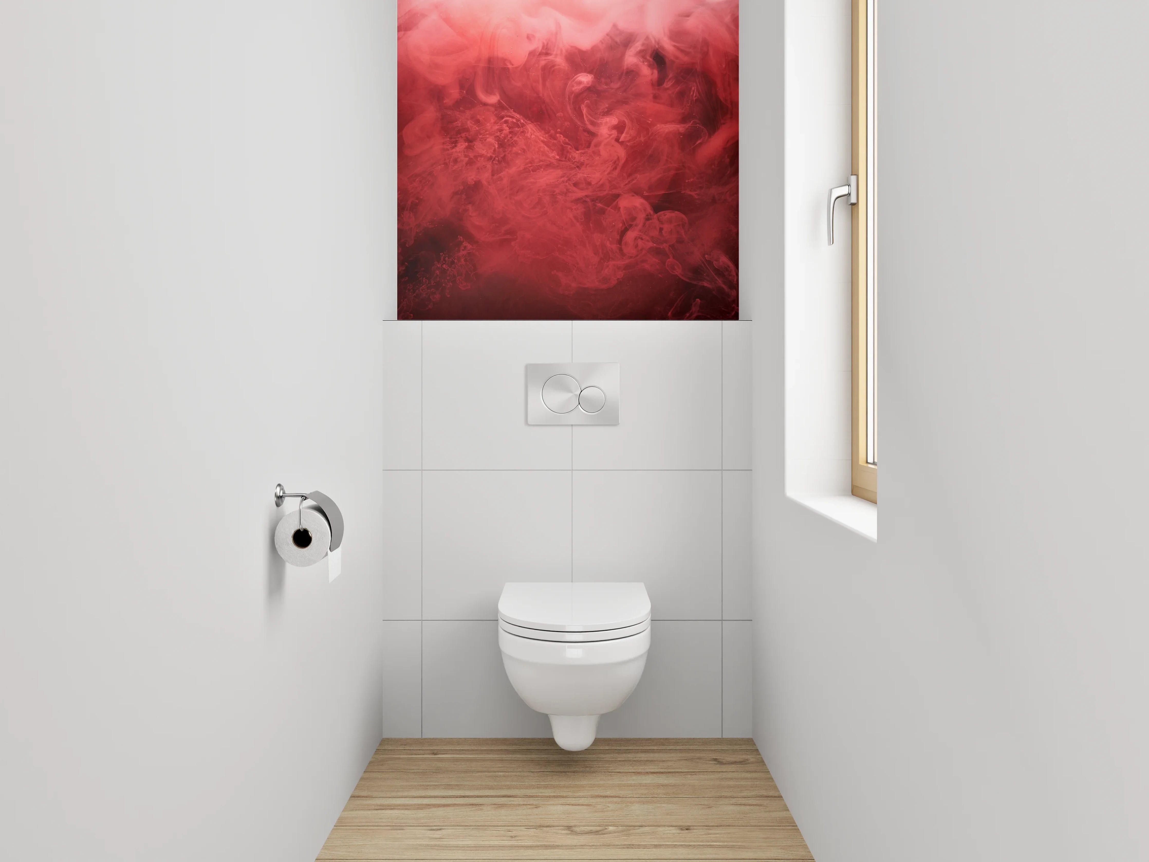 WC-Rückwand - Abstrakte rote Rauchwolken Kunstmotiv