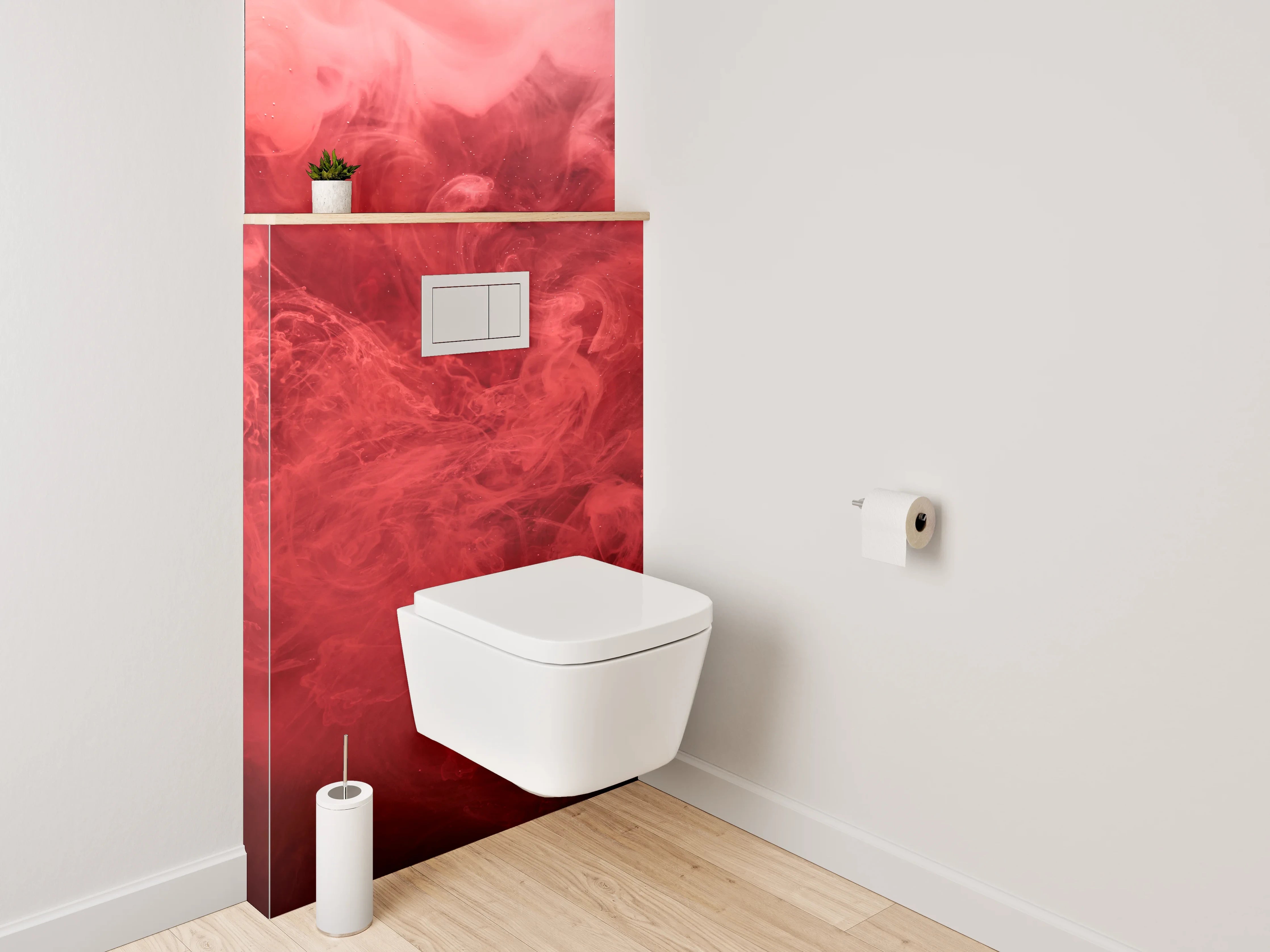 WC-Rückwand - Abstrakte rote Rauchwolken Kunstmotiv