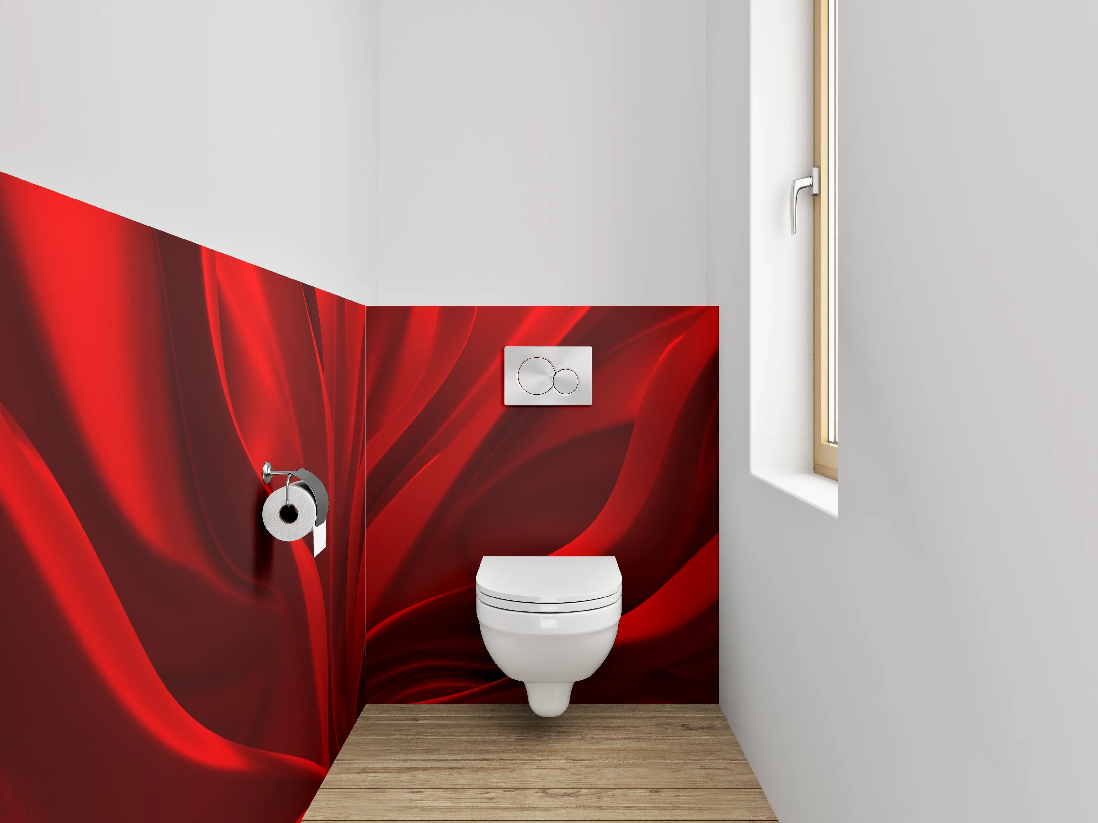 WC-Rückwand - Abstrakte rote Stofffalten