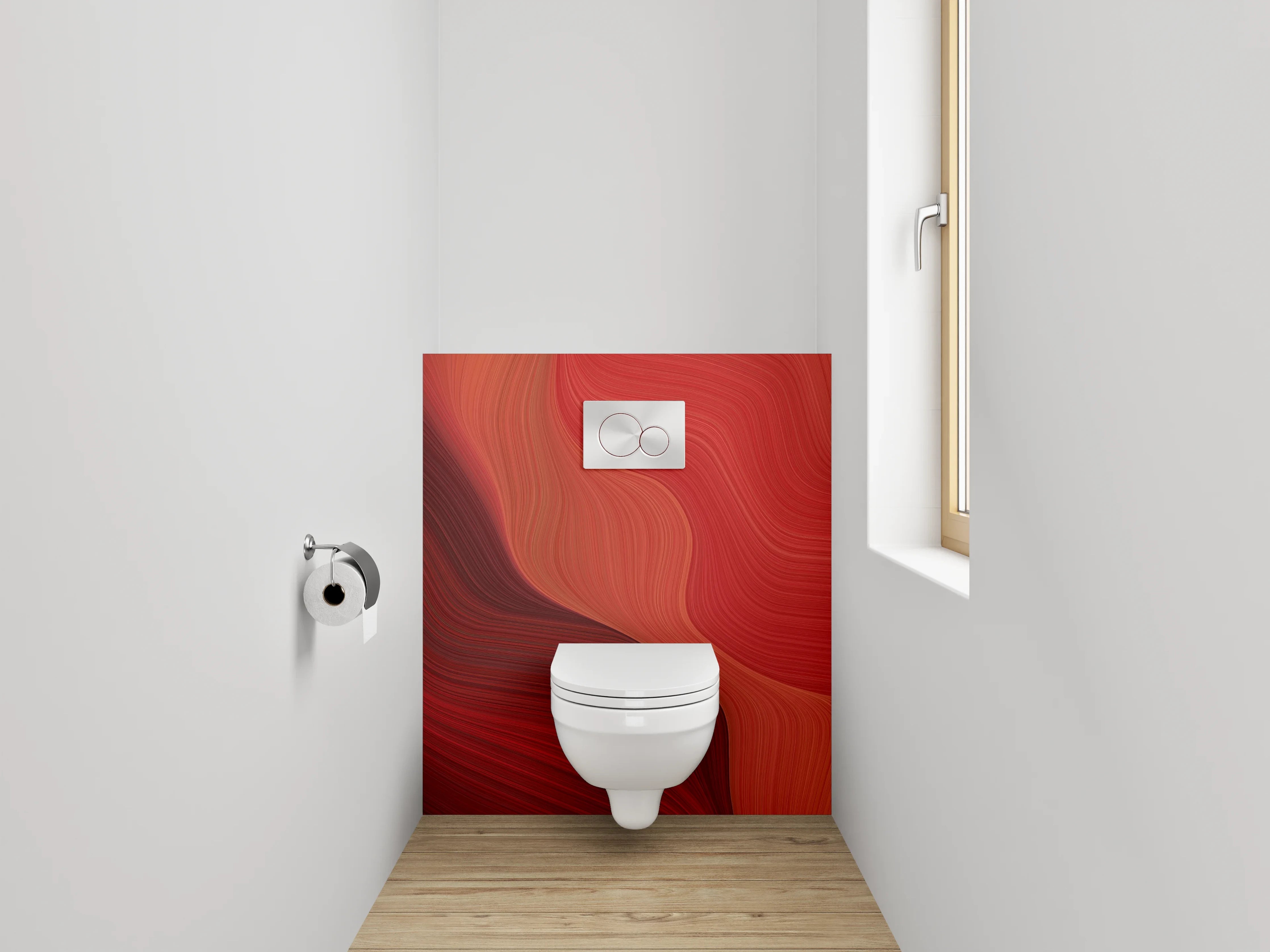 WC-Rückwand - Abstrakte rote Wellen