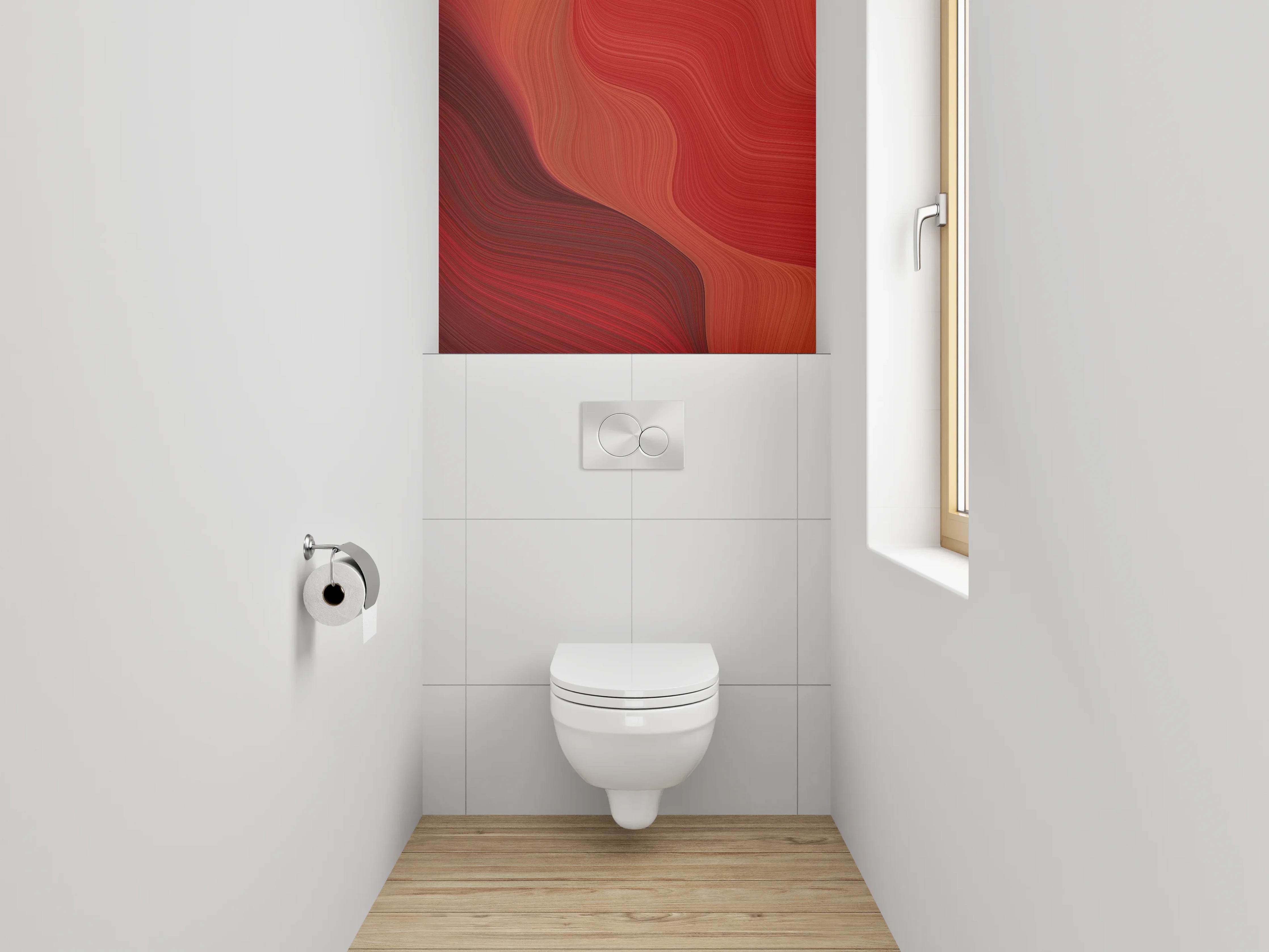 WC-Rückwand - Abstrakte rote Wellen