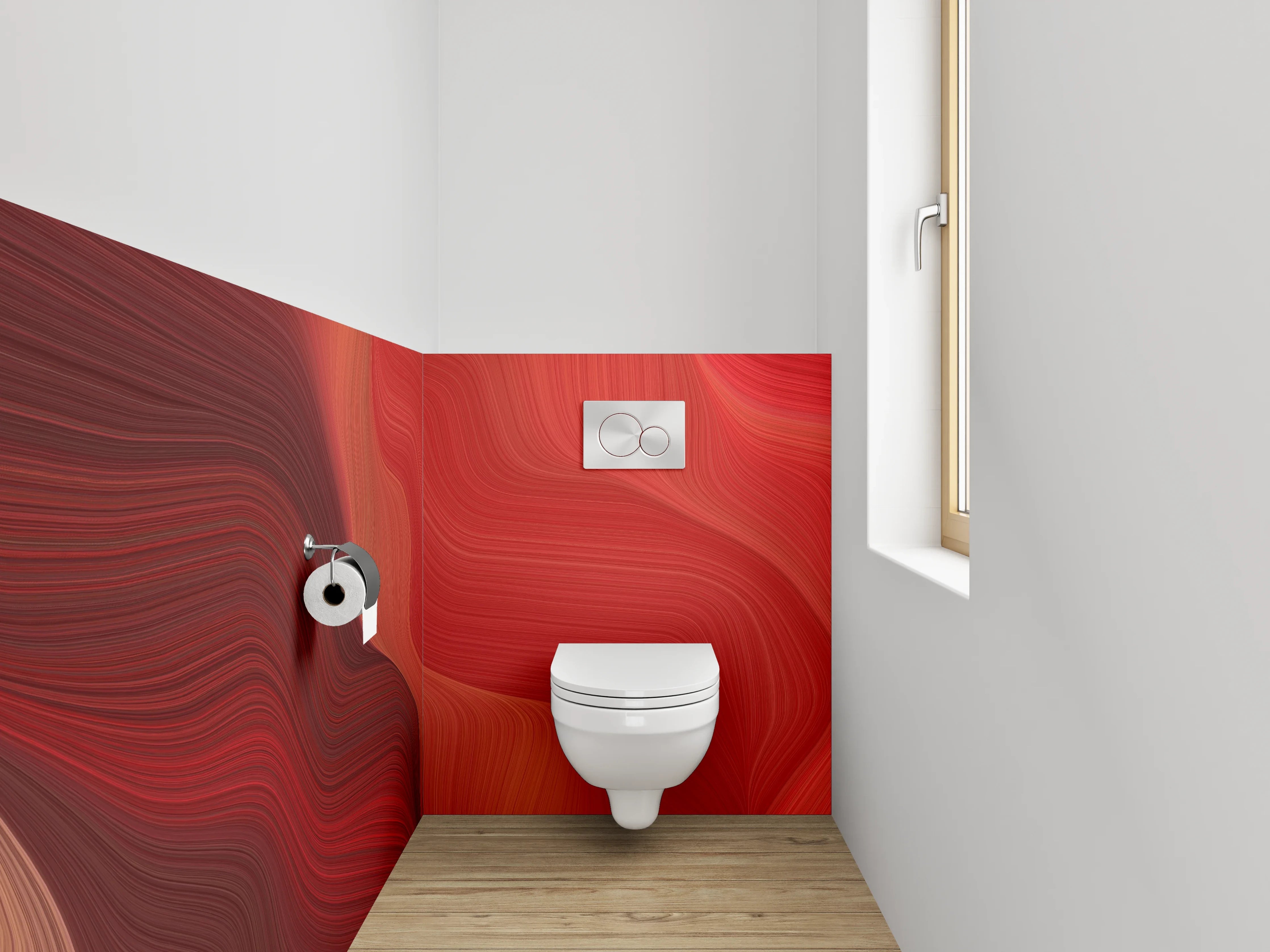 WC-Rückwand - Abstrakte rote Wellen