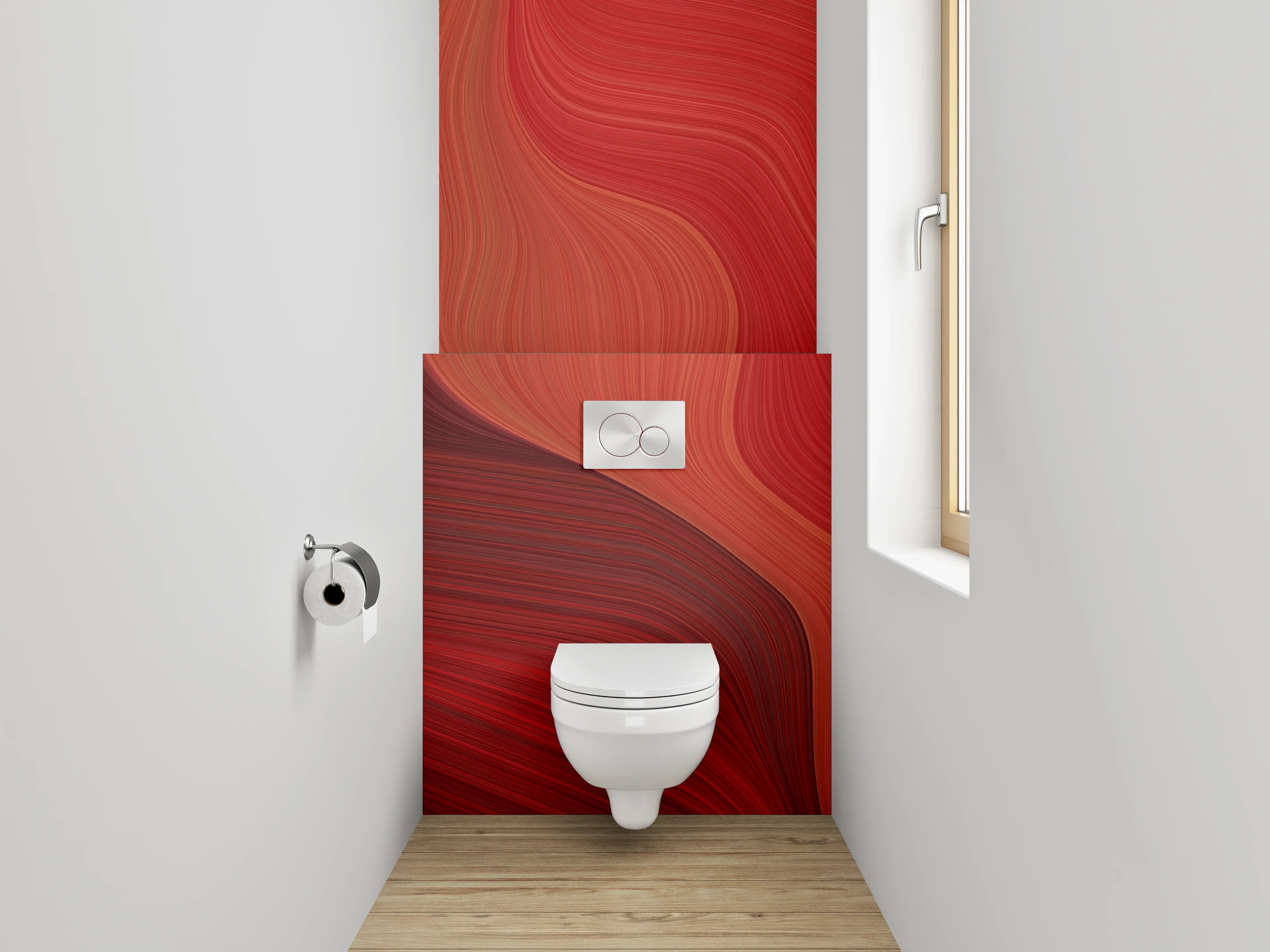 WC-Rückwand - Abstrakte rote Wellen