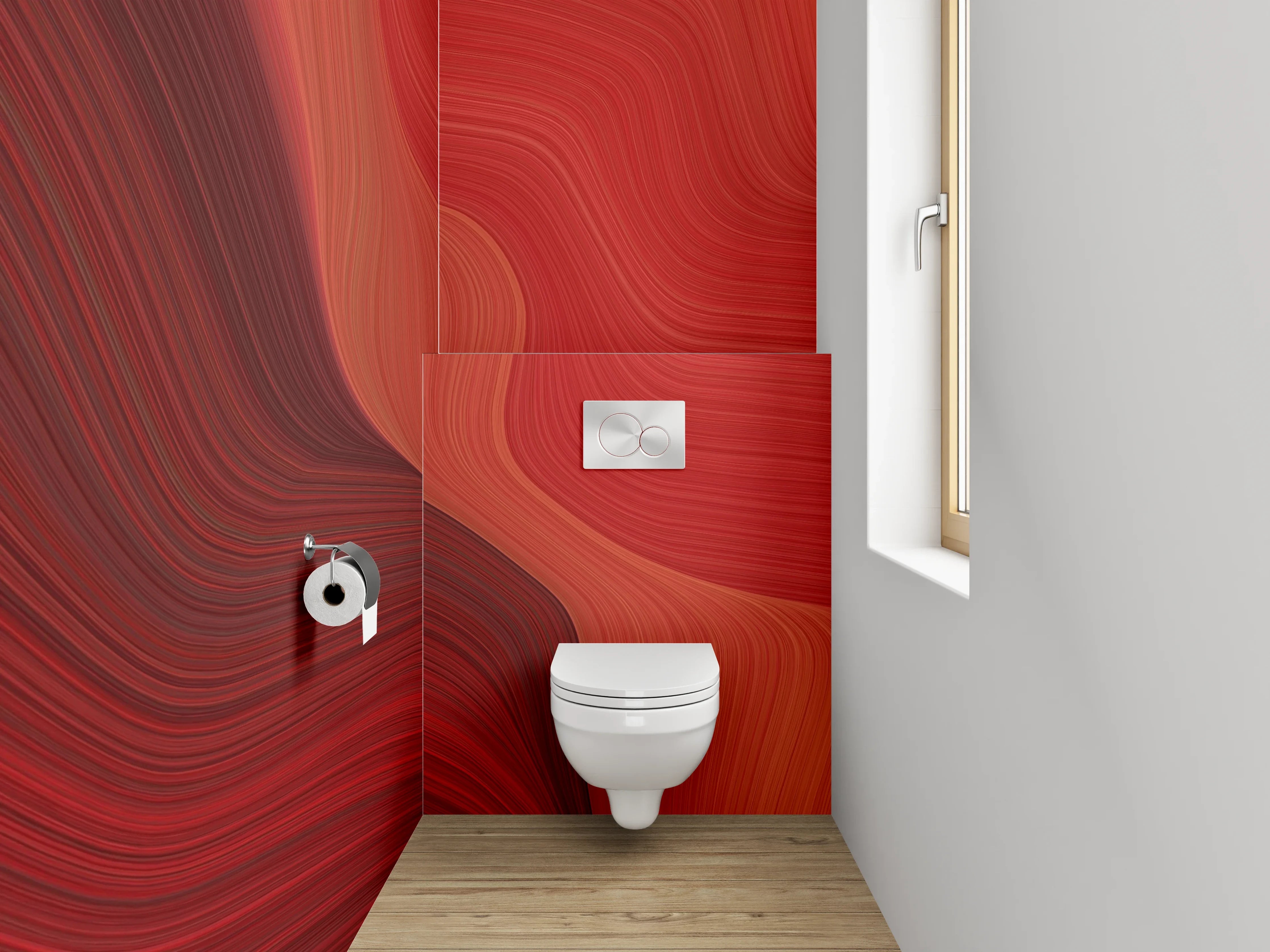 WC-Rückwand - Abstrakte rote Wellen