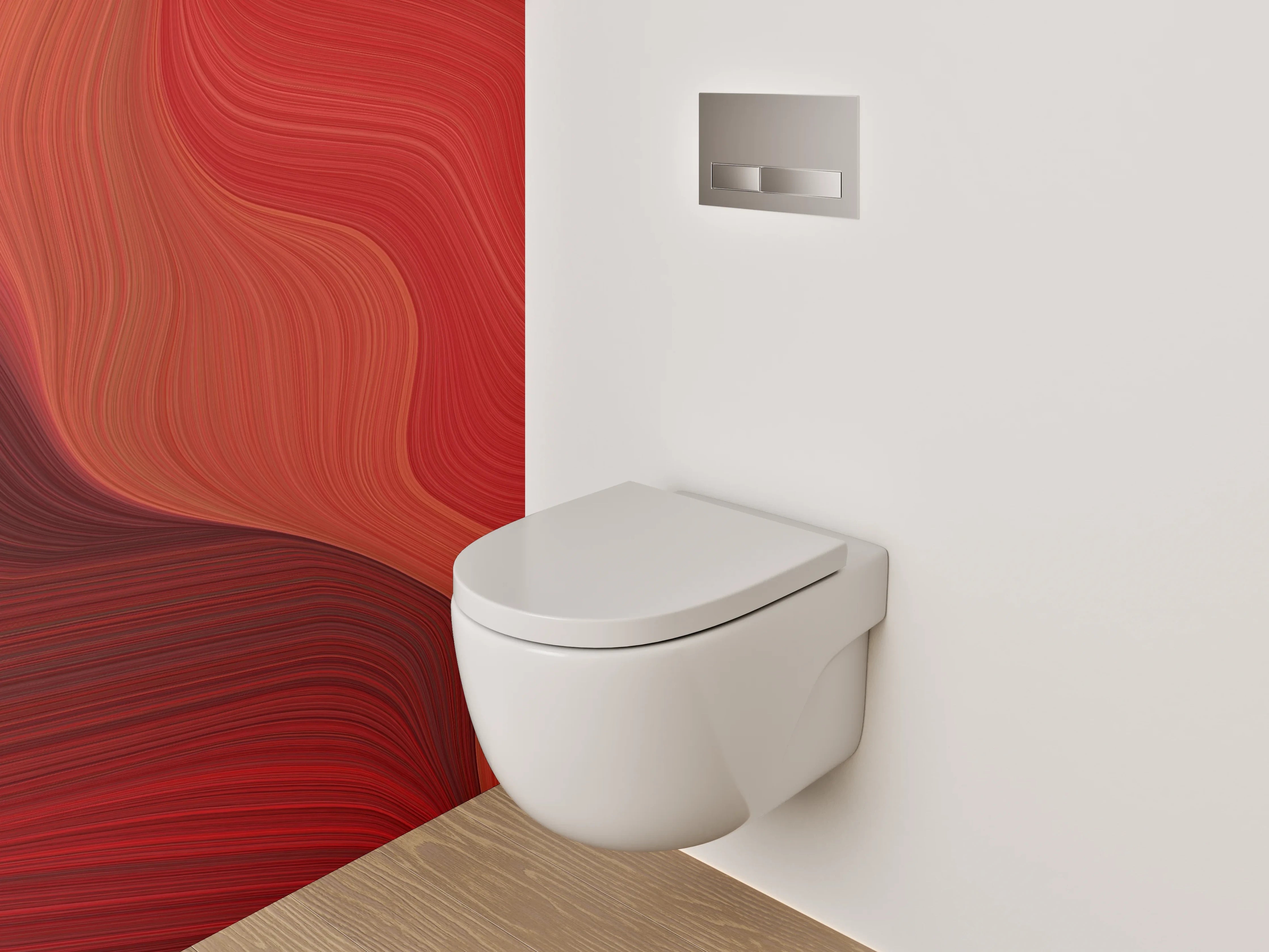 WC-Rückwand - Abstrakte rote Wellen