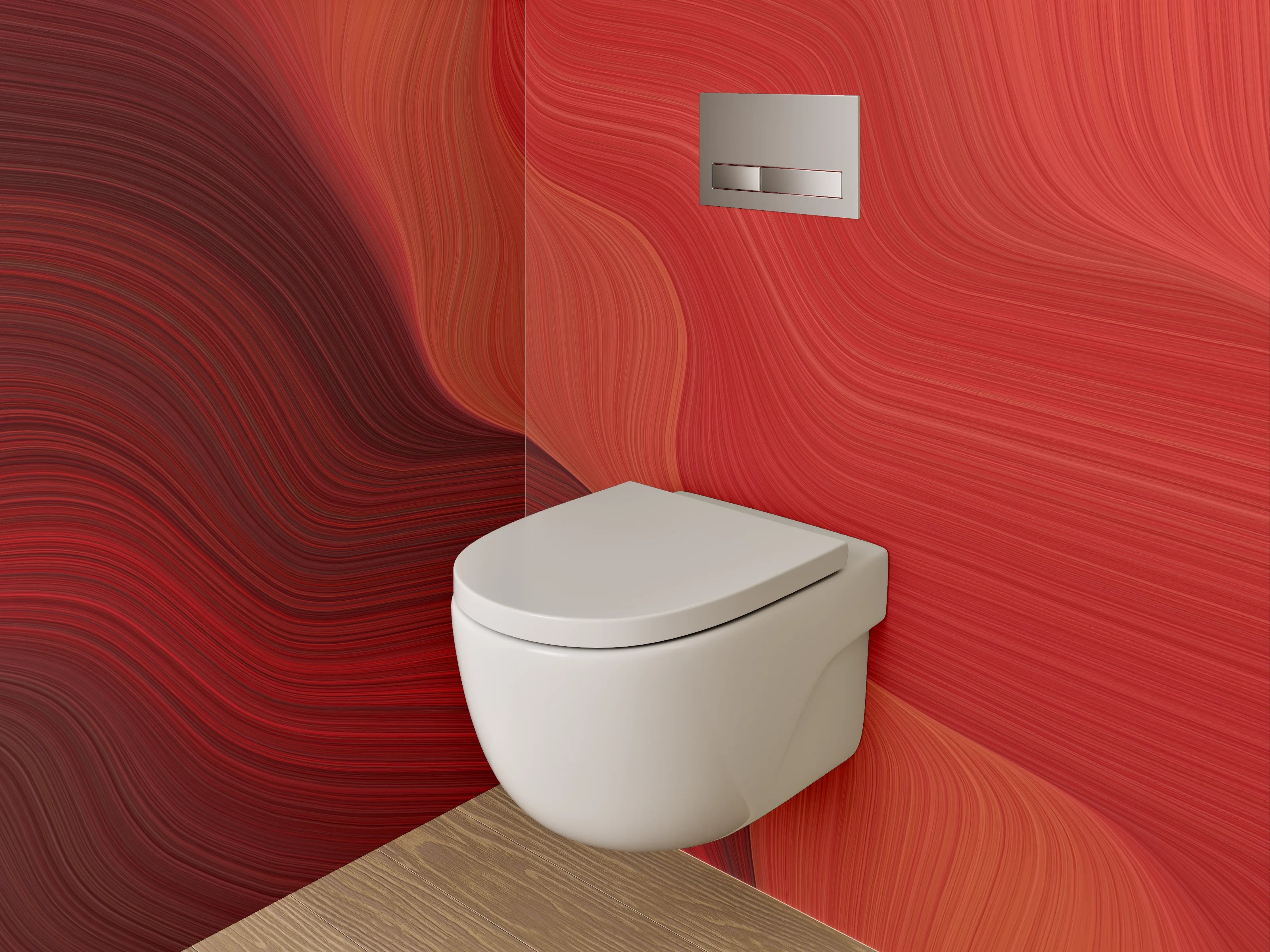 WC-Rückwand - Abstrakte rote Wellen