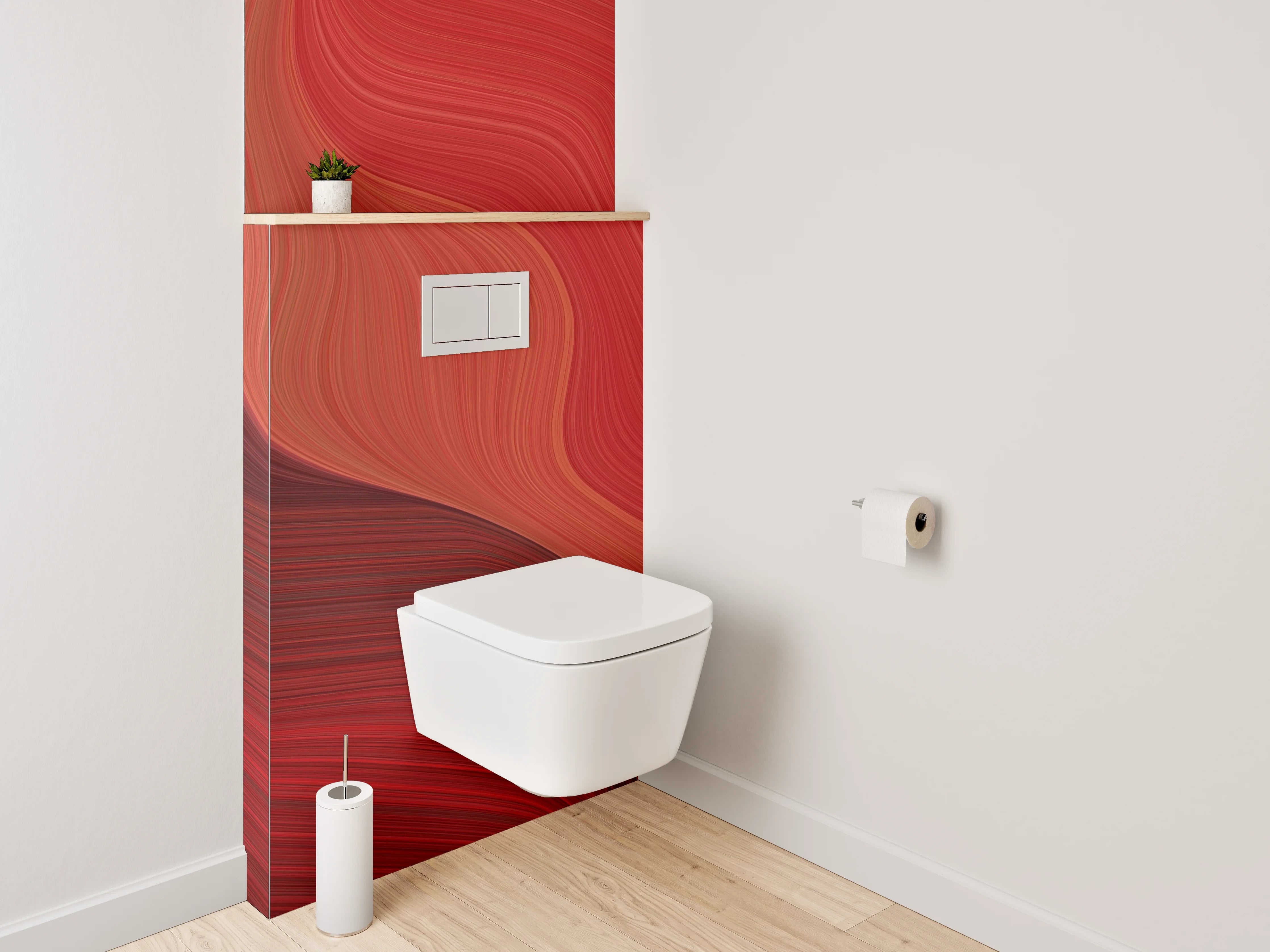 WC-Rückwand - Abstrakte rote Wellen