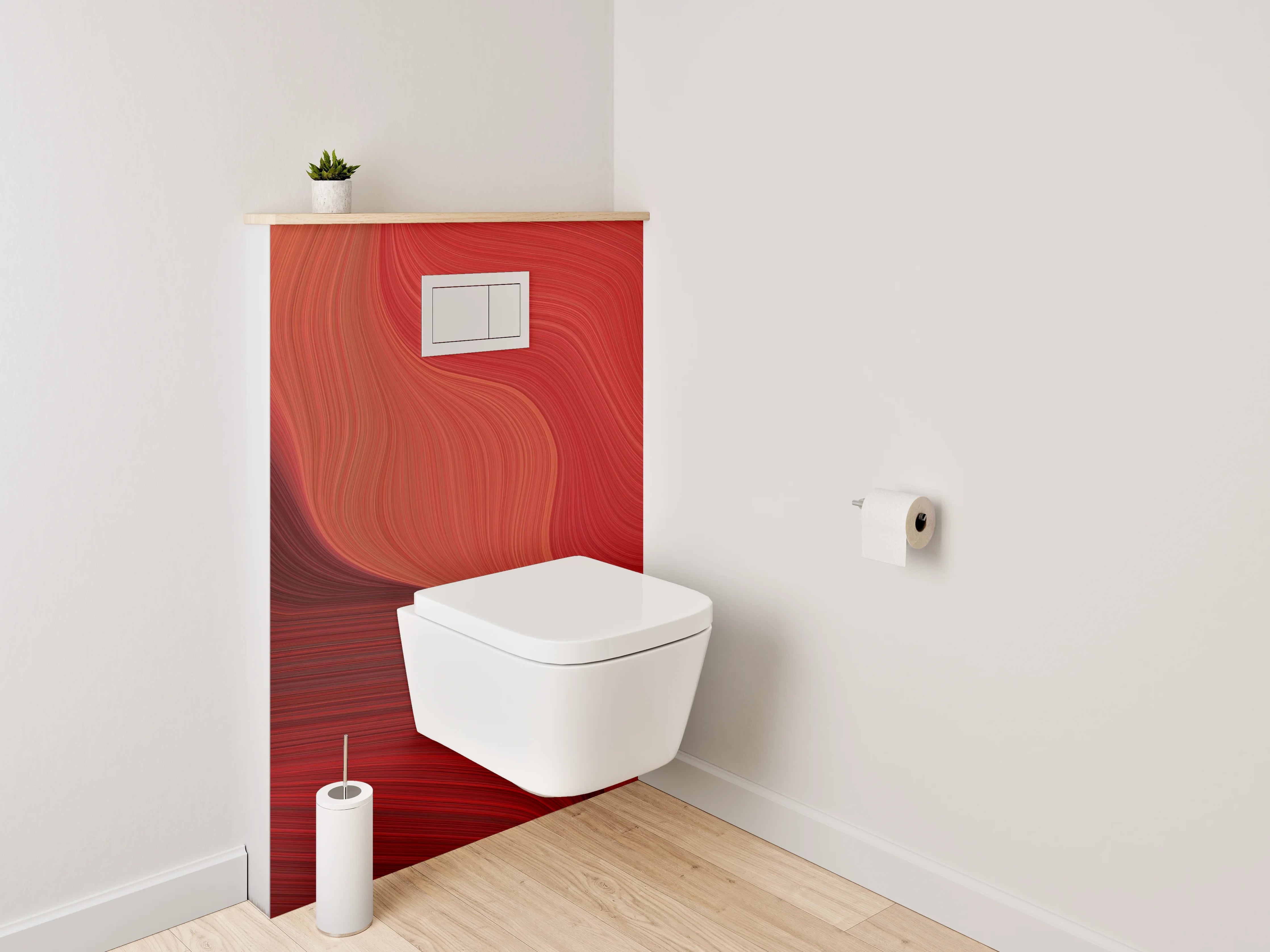 WC-Rückwand - Abstrakte rote Wellen