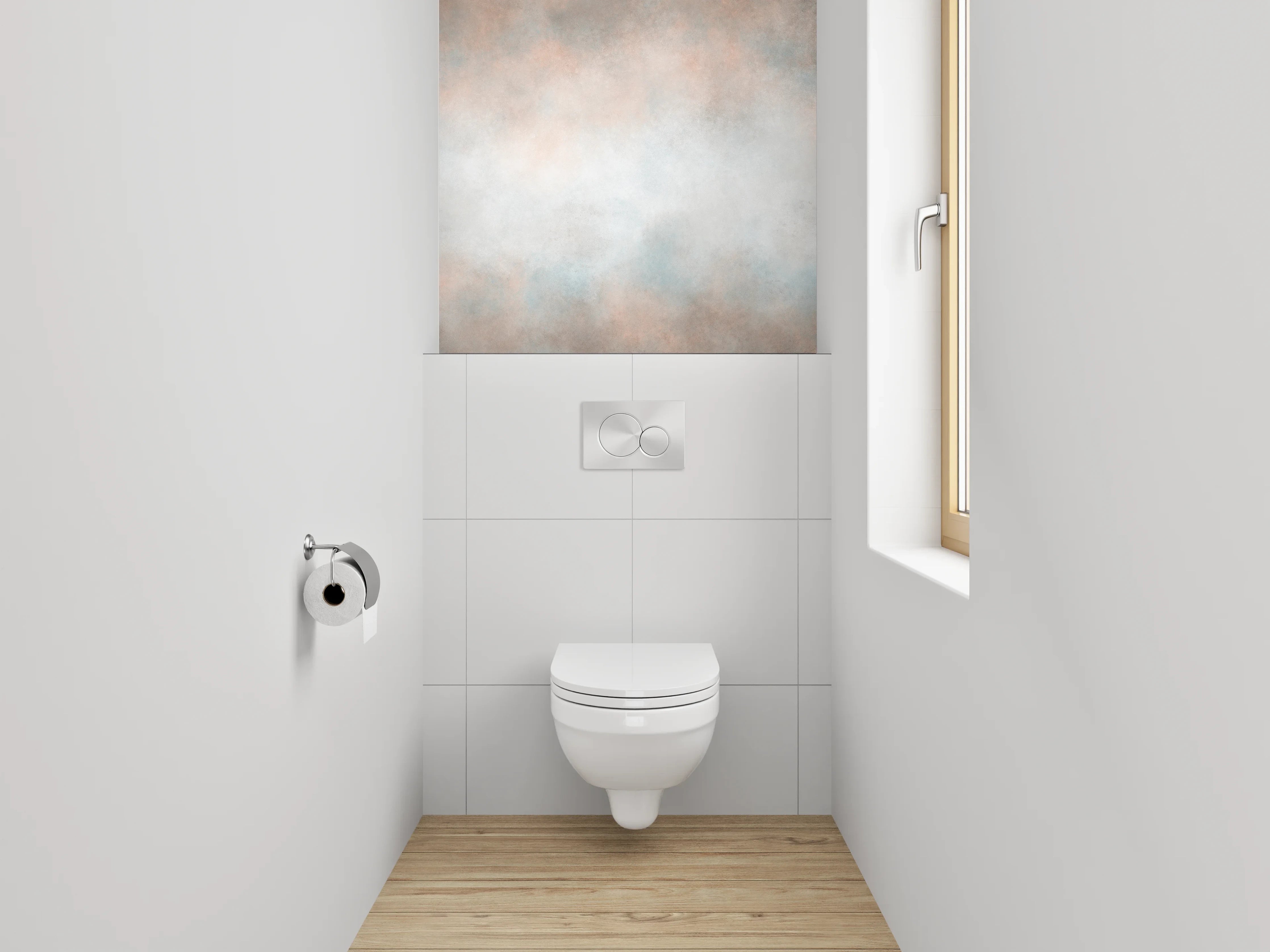 WC-Rückwand - Abstrakte sanfte Wolken Weiß Grau