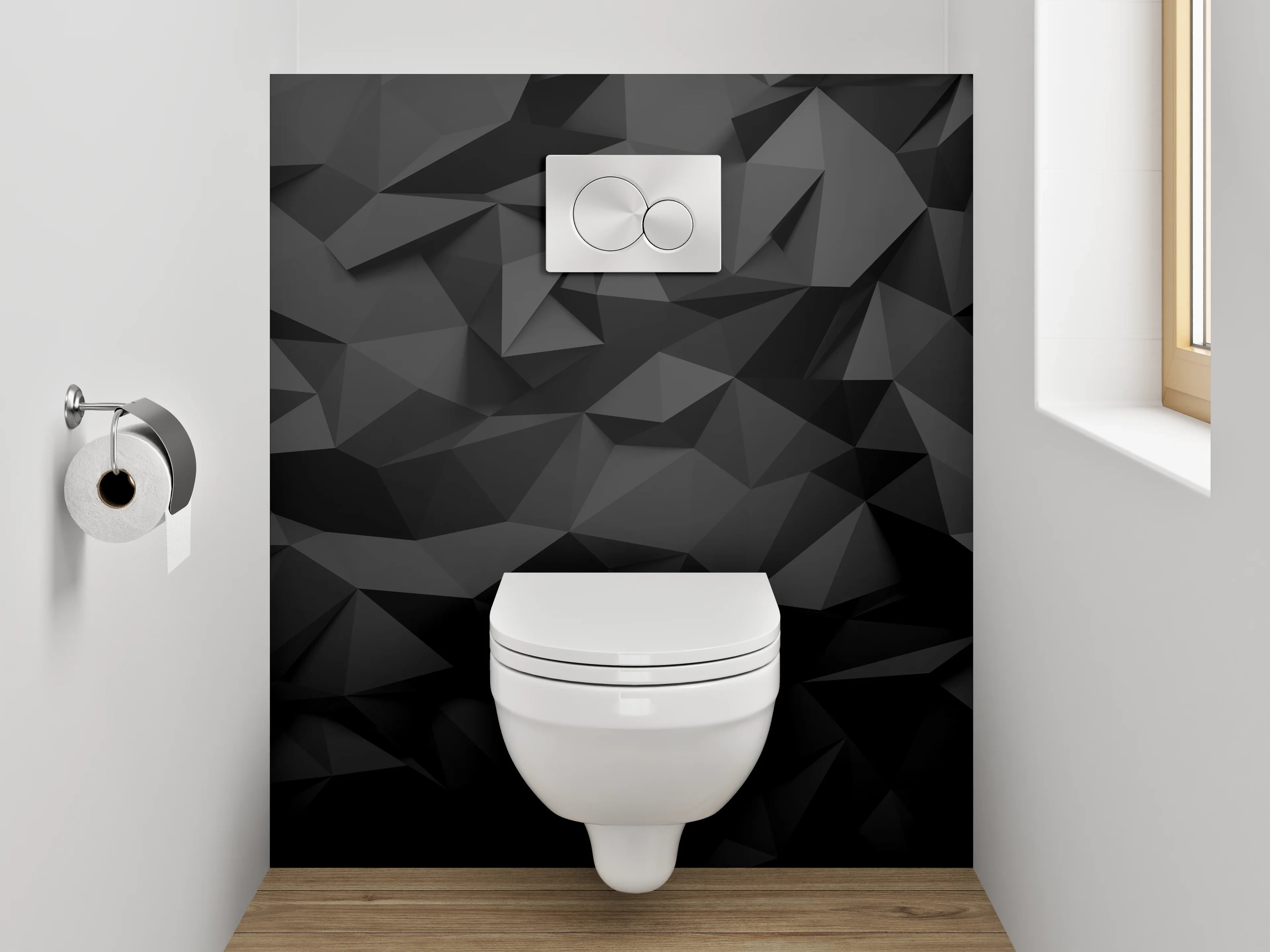 WC-Rückwand - Abstrakte schwarze 3D-Polygon-Struktur