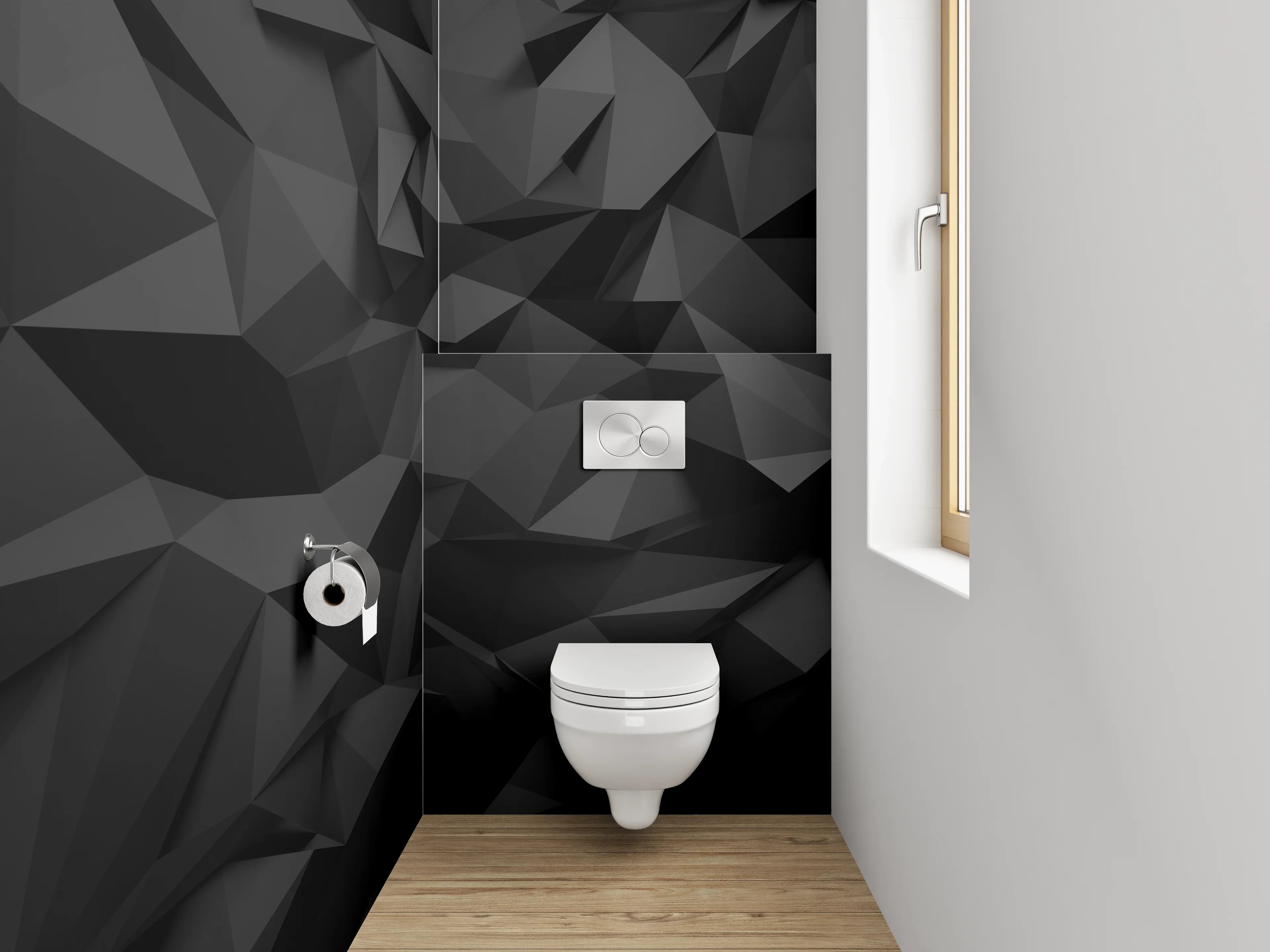 WC-Rückwand - Abstrakte schwarze 3D-Polygon-Struktur