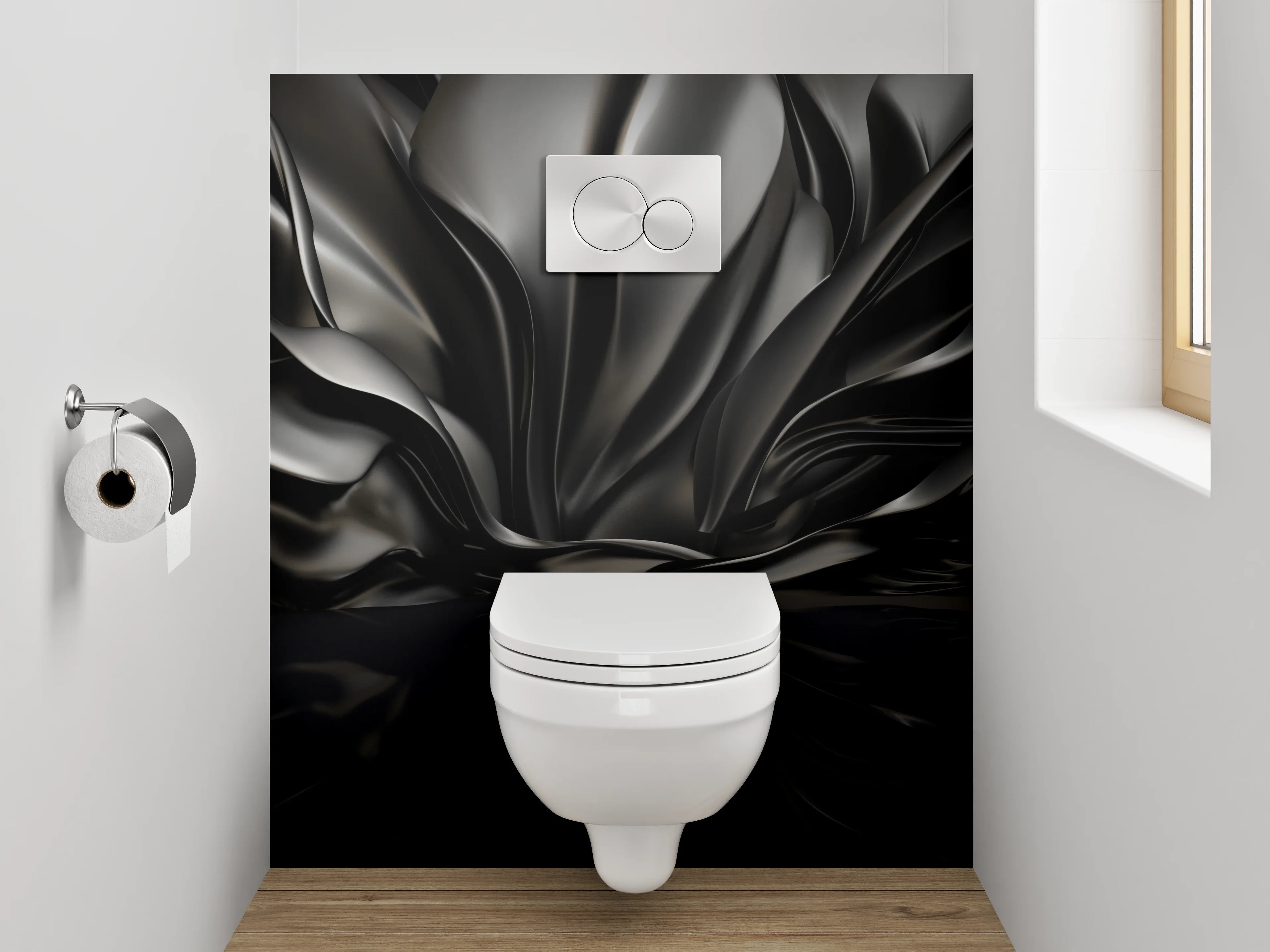 WC-Rückwand - Abstrakte schwarze Faltenoptik